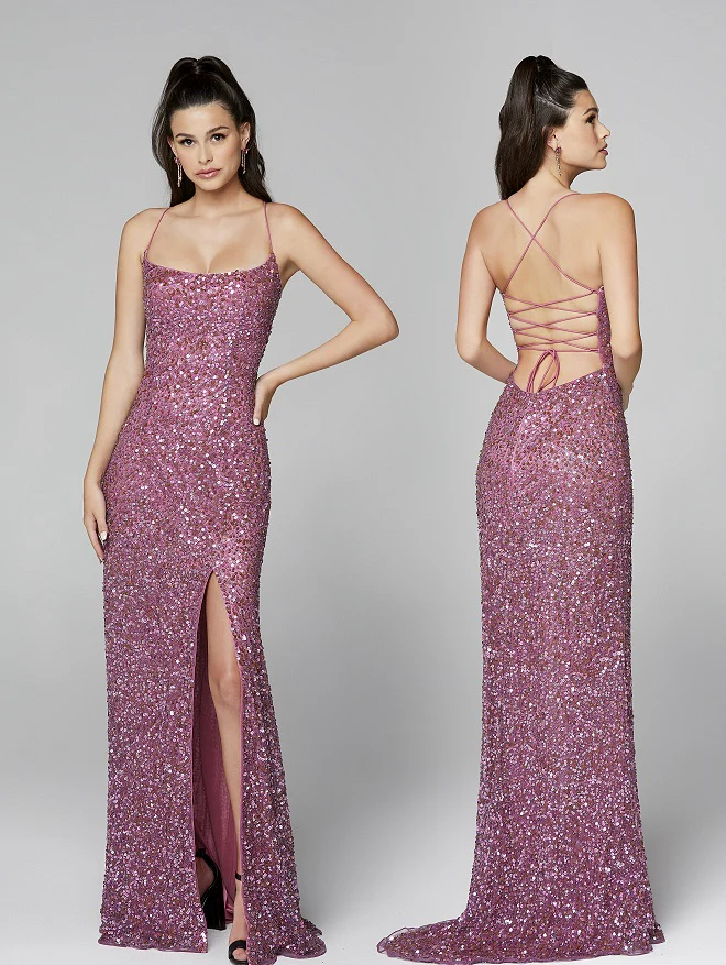 Primavera Couture 3290 Prom Dress Sequins Long Fitted Tie Back Scoop Neckline - Image 55