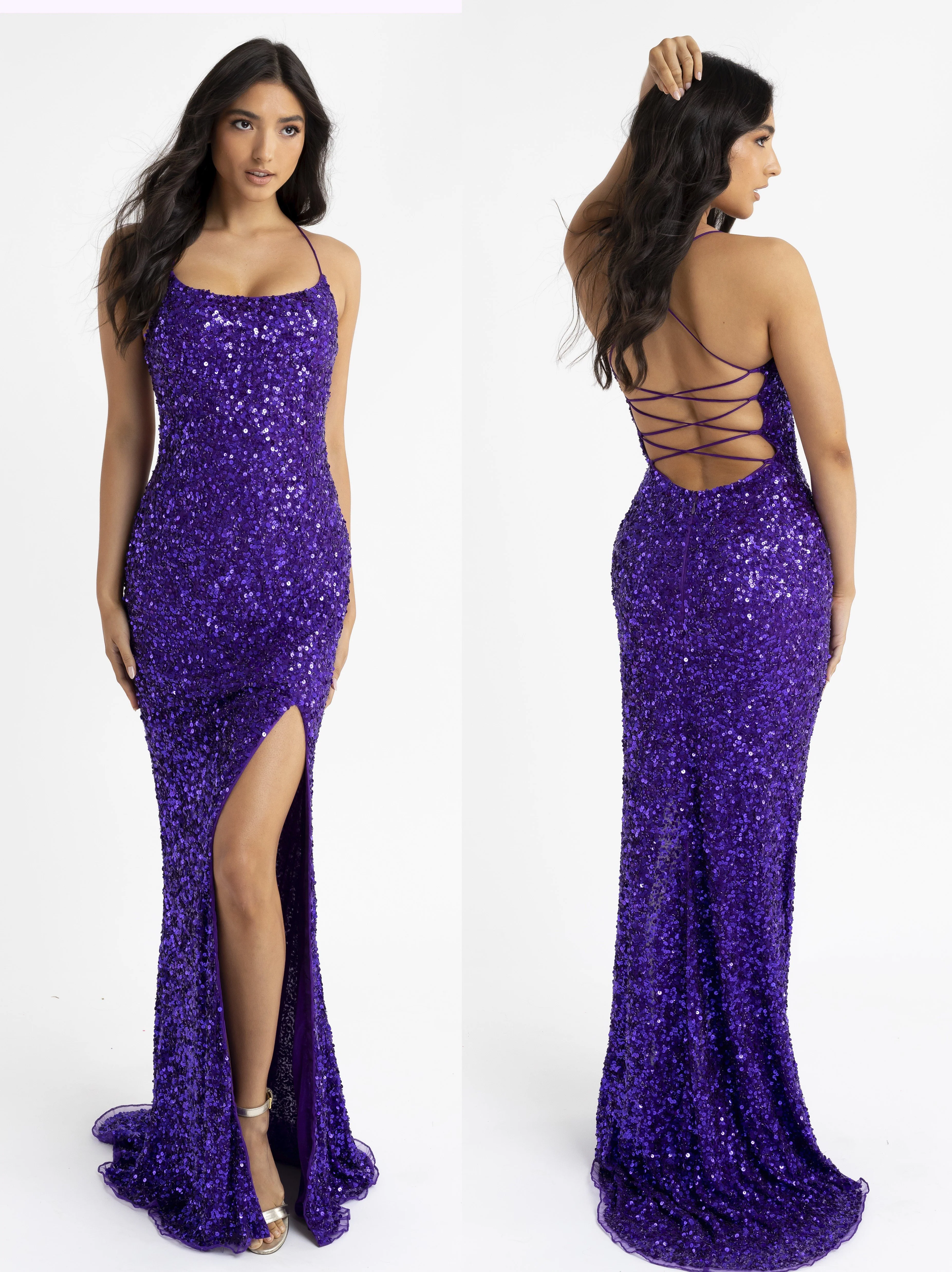 Primavera Couture 3290 Prom Dress Sequins Long Fitted Tie Back Scoop Neckline - Image 66