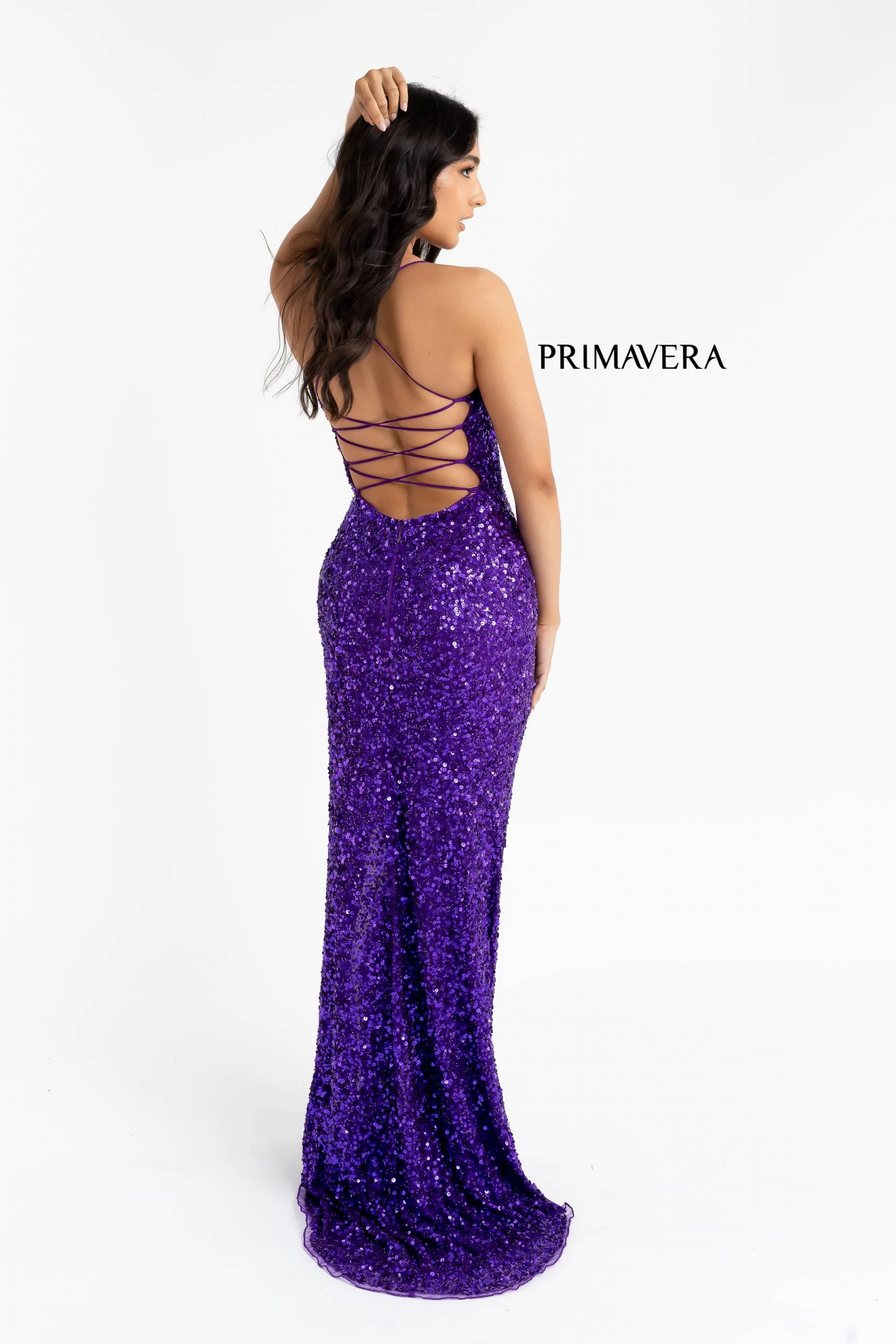 Primavera Couture 3290 Prom Dress Sequins Long Fitted Tie Back Scoop Neckline - Image 88