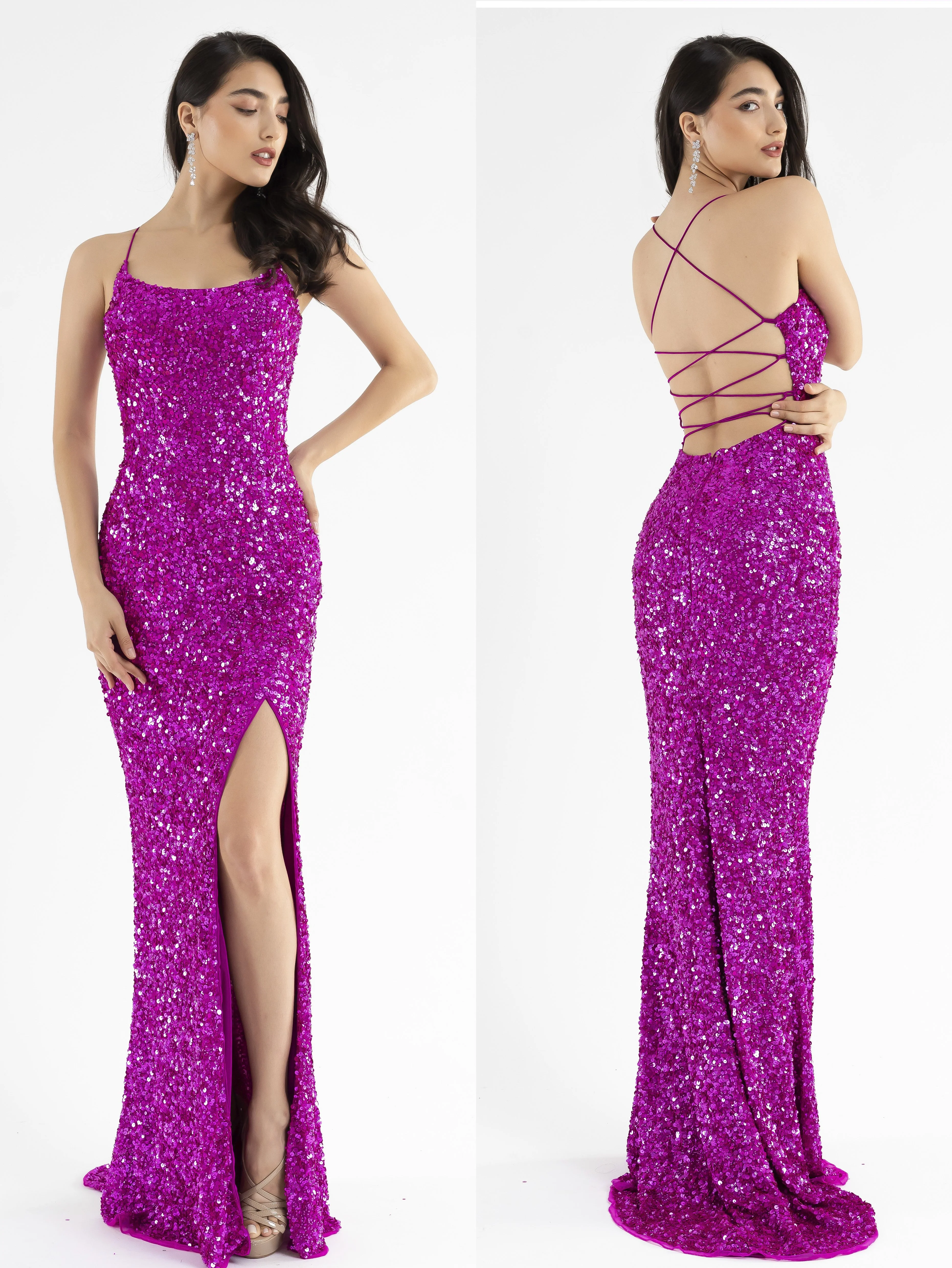 Primavera Couture 3290 Prom Dress Sequins Long Fitted Tie Back Scoop Neckline - Image 53