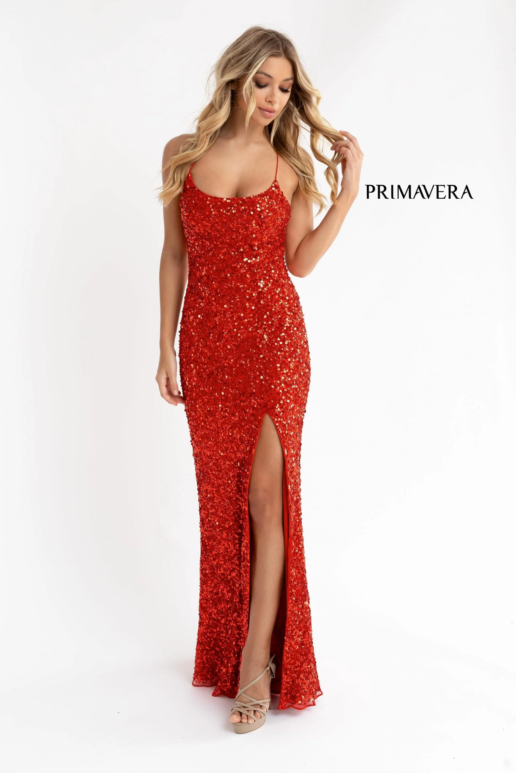 Primavera Couture 3290 Prom Dress Sequins Long Fitted Tie Back Scoop Neckline - Image 79