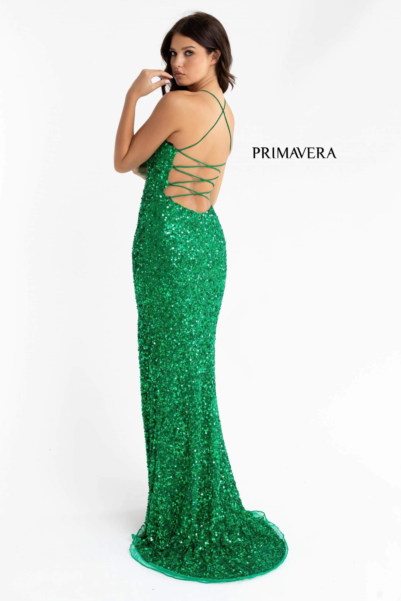 Primavera Couture 3290 Prom Dress Sequins Long Fitted Tie Back Scoop Neckline - Image 107