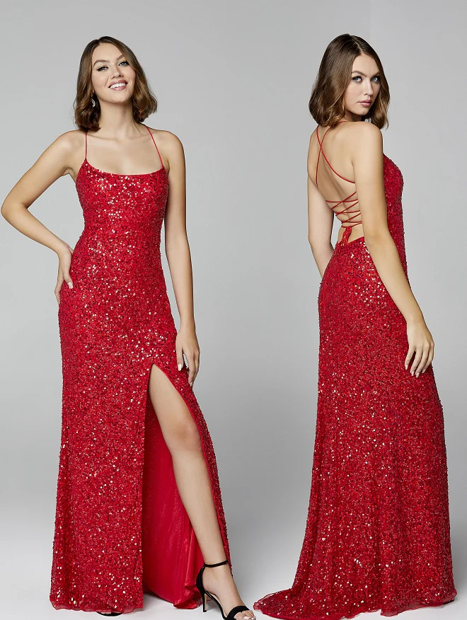 Primavera Couture 3290 Prom Dress Sequins Long Fitted Tie Back Scoop Neckline - Image 49