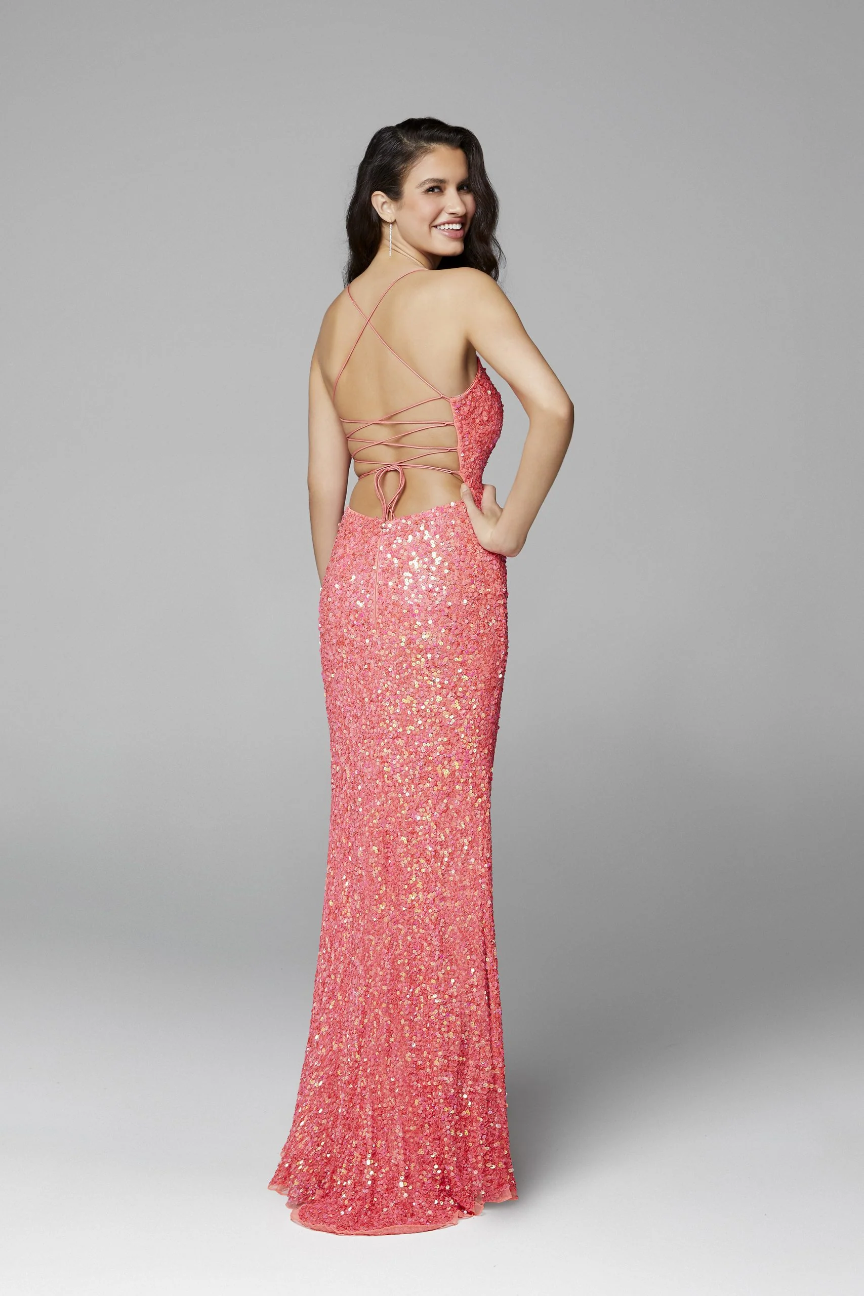 Primavera Couture 3290 Prom Dress Sequins Long Fitted Tie Back Scoop Neckline - Image 67