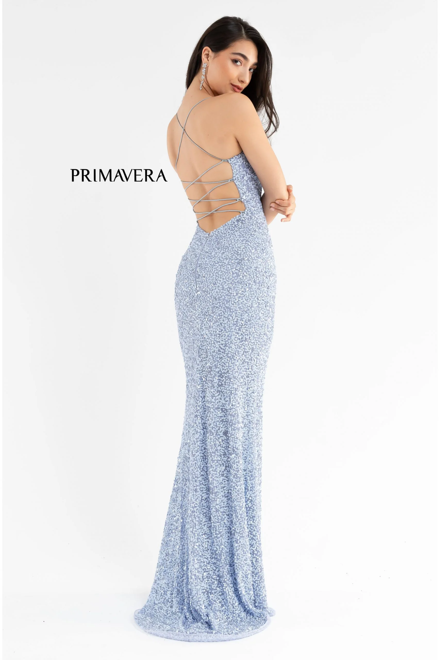 Primavera Couture 3290 Prom Dress Sequins Long Fitted Tie Back Scoop Neckline - Image 90
