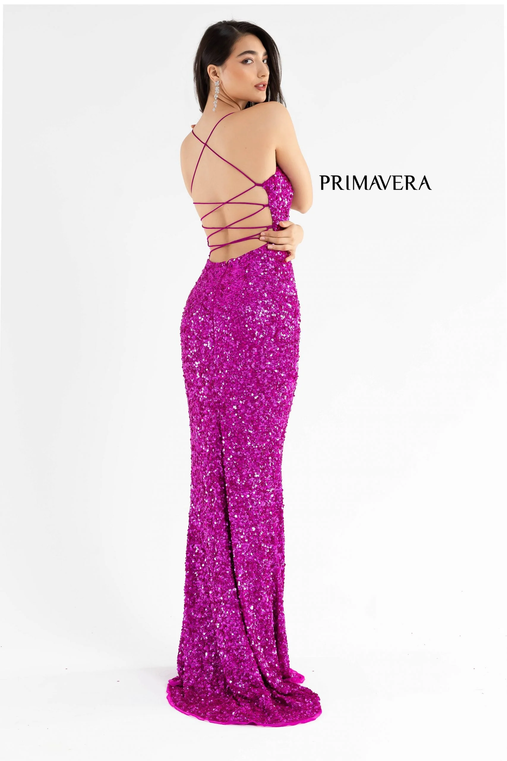 Primavera Couture 3290 Size 0 Fuchsia Prom Dress Sequins Backless - Image 2