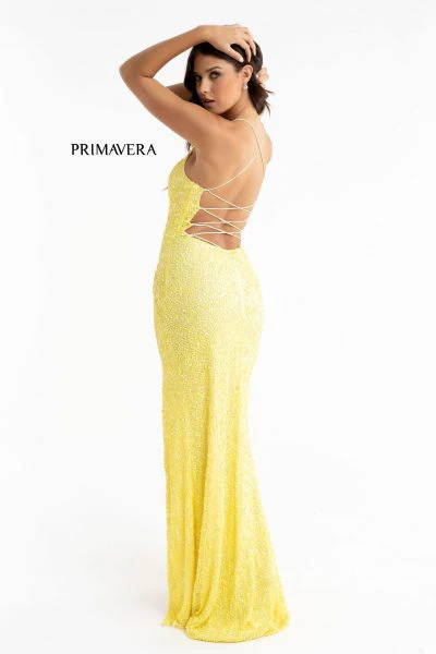Primavera Couture 3290 Size 4,10 Yellow Prom Dress Sequins Backless - Image 3