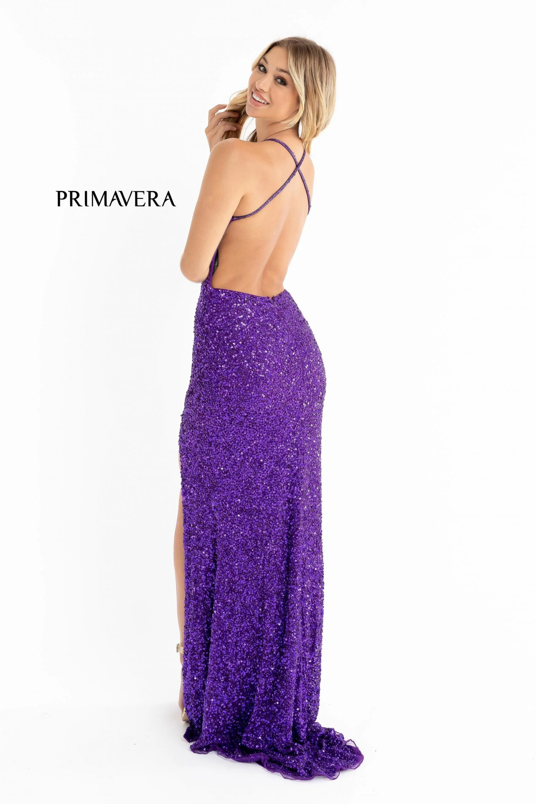 Primavera Couture 3291 Long Fitted Backless Sequin Prom Dress Formal Evening Gown - Image 70