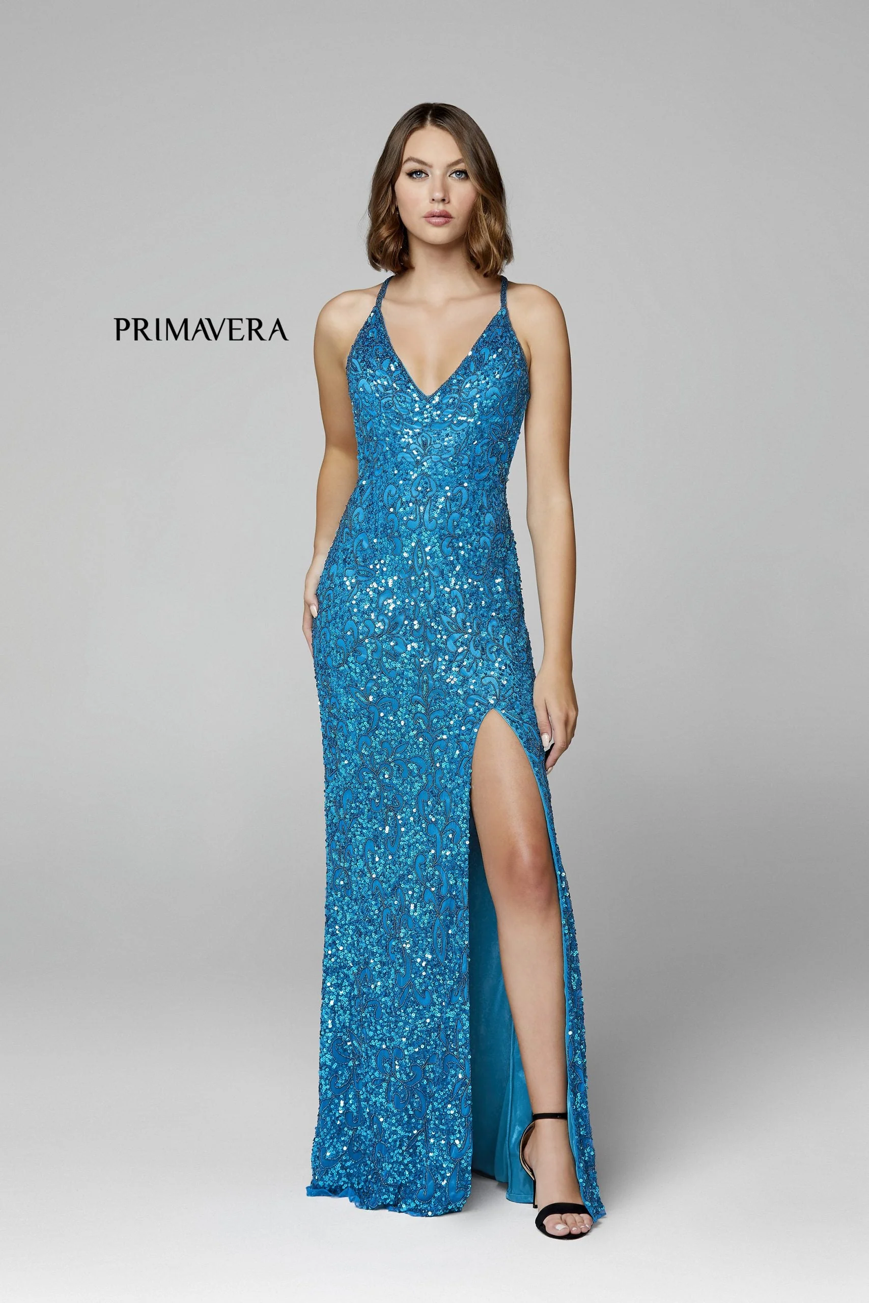 Primavera Couture 3295 Prom Dress V Neckline Sequins Backless Slit Formal Evening Gown - Image 35