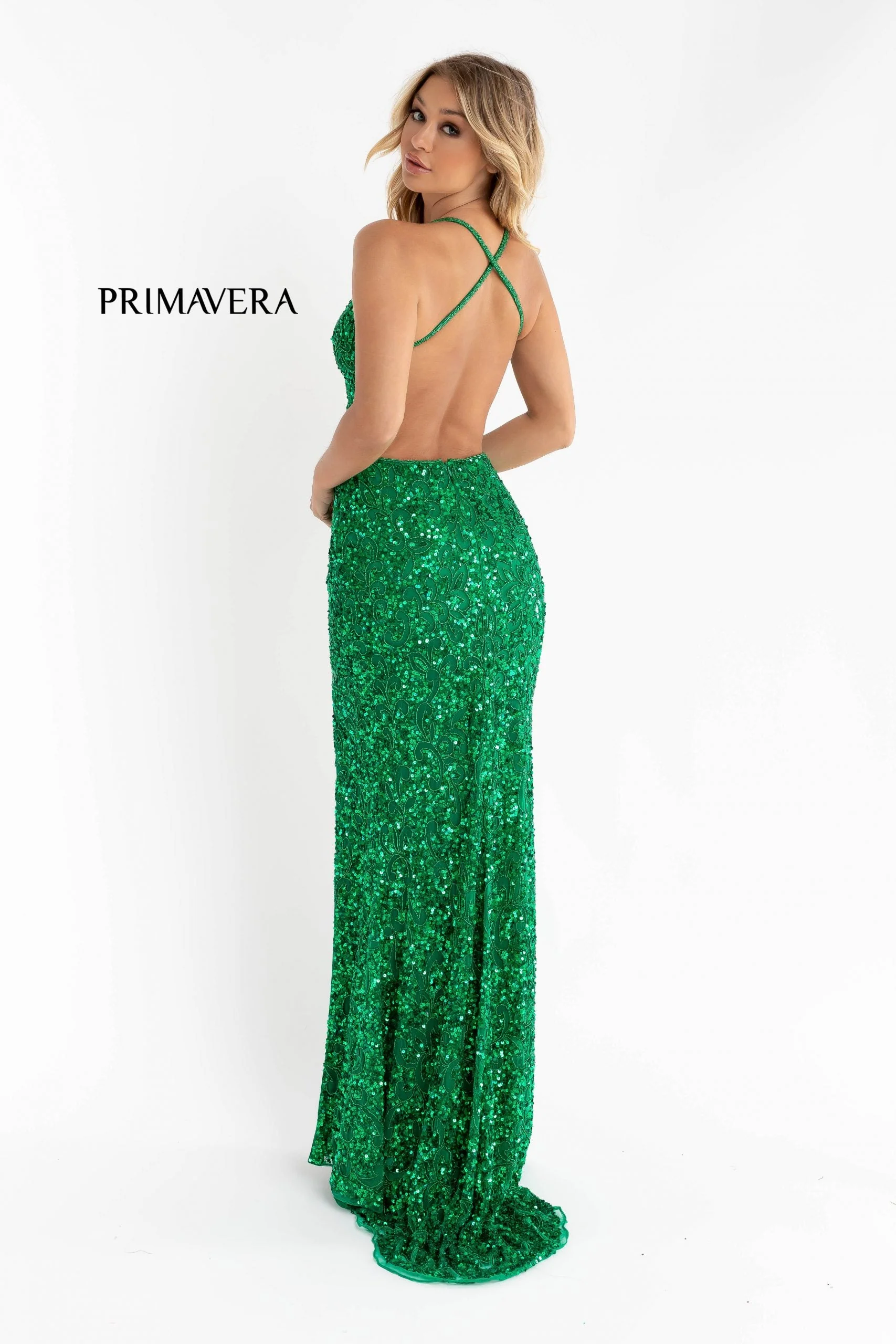 Primavera Couture 3295 Prom Dress V Neckline Sequins Backless Slit Formal Evening Gown - Image 37