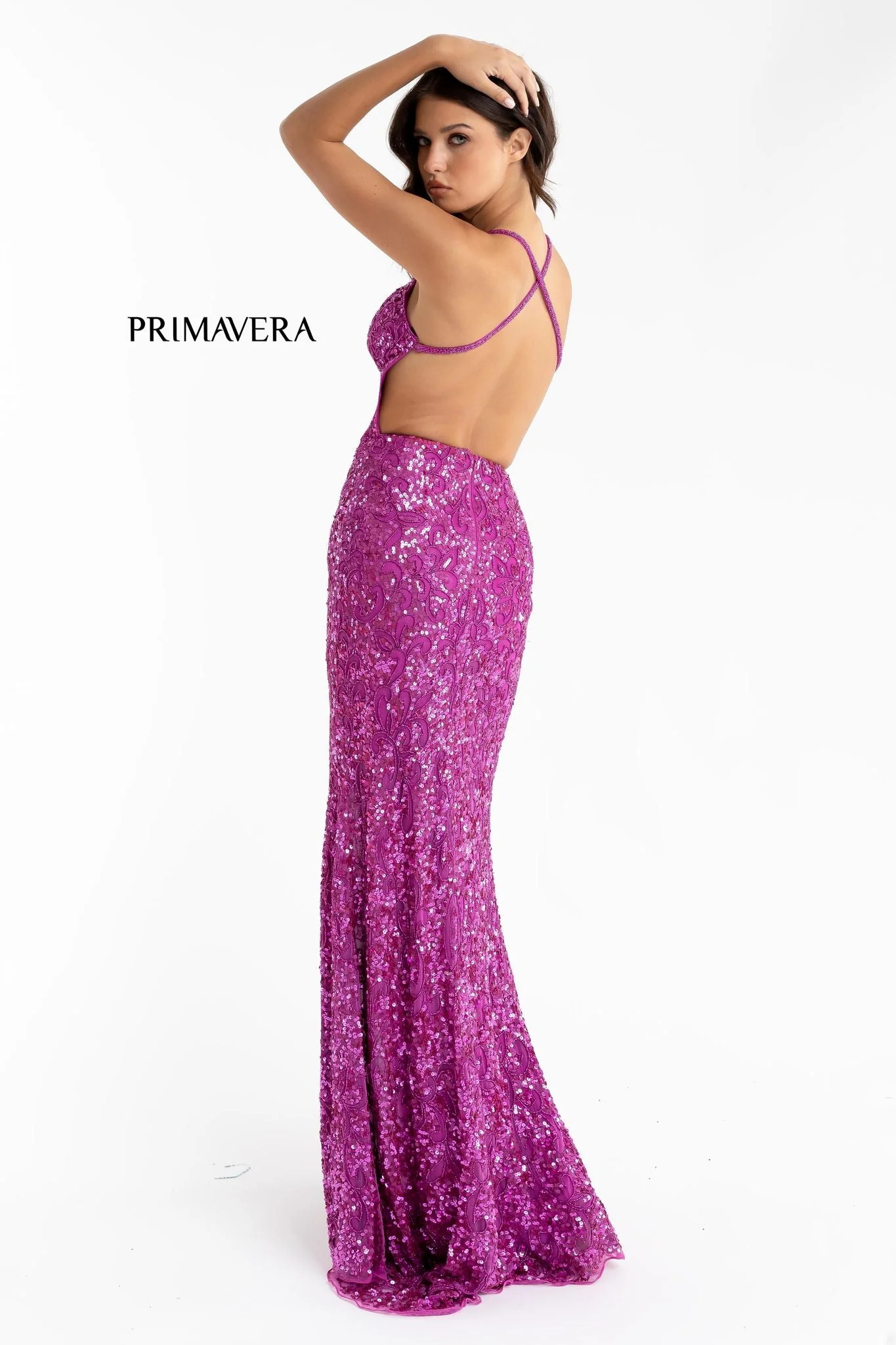 Primavera Couture 3295 Prom Dress V Neckline Sequins Backless Slit Formal Evening Gown - Image 52