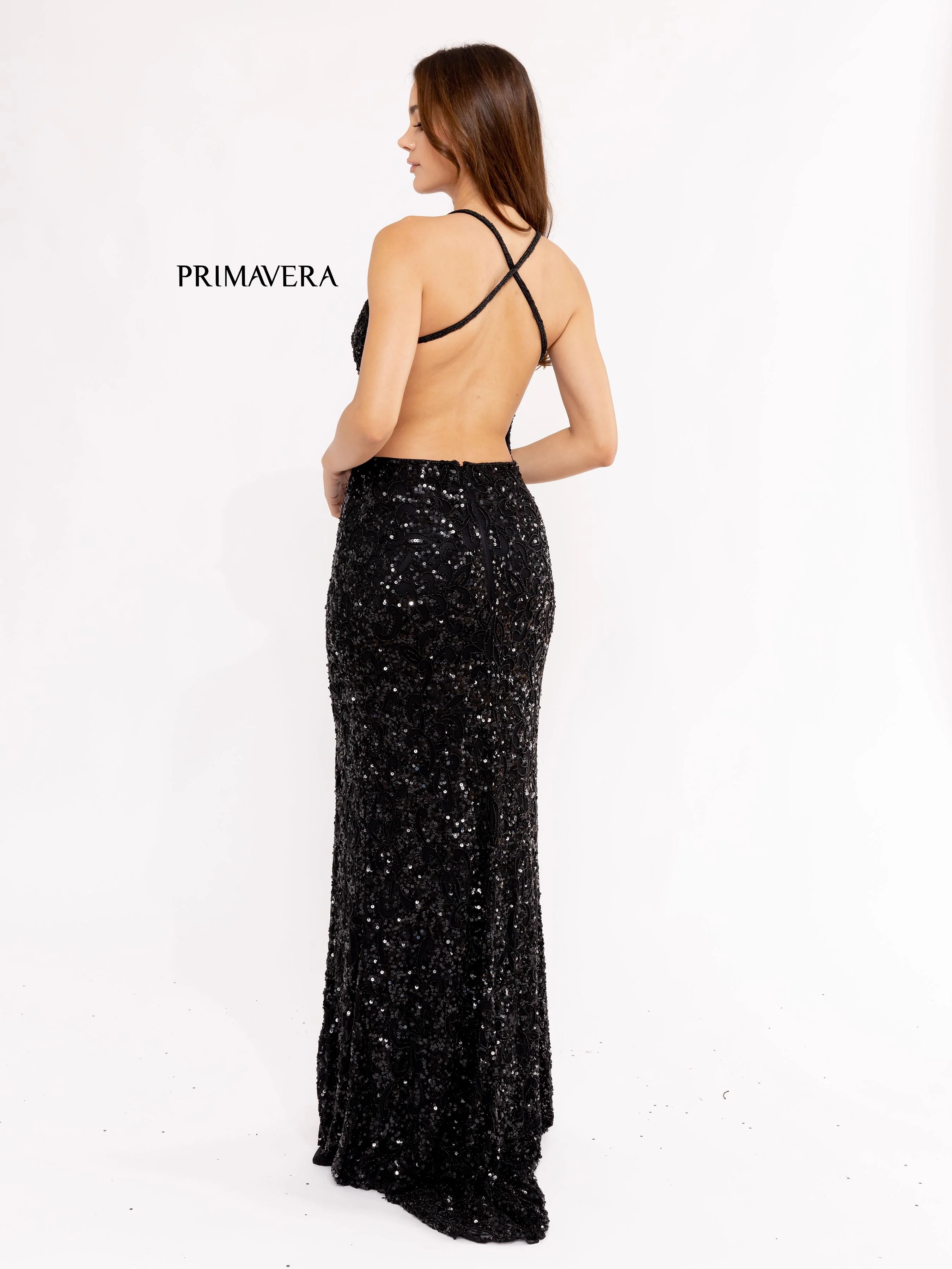 Primavera Couture 3295 Prom Dress V Neckline Sequins Backless Slit Formal Evening Gown - Image 59