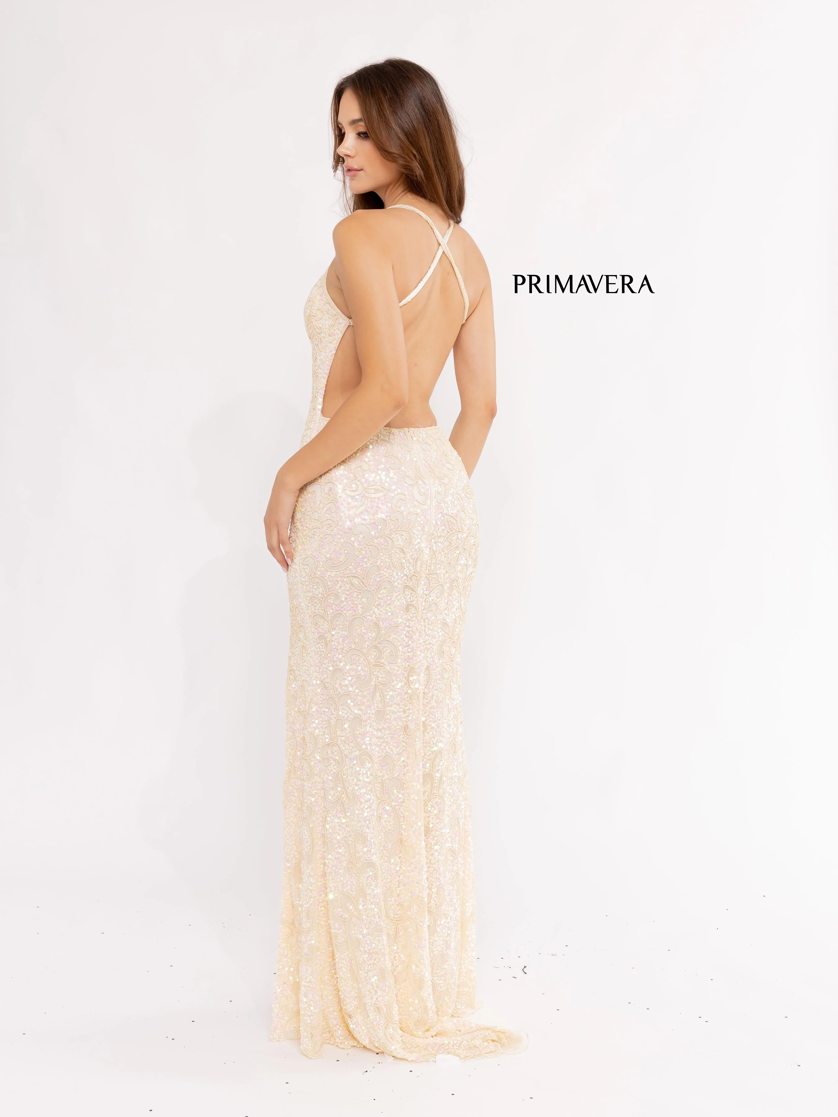 Primavera Couture 3295 Prom Dress V Neckline Sequins Backless Slit Formal Evening Gown - Image 60