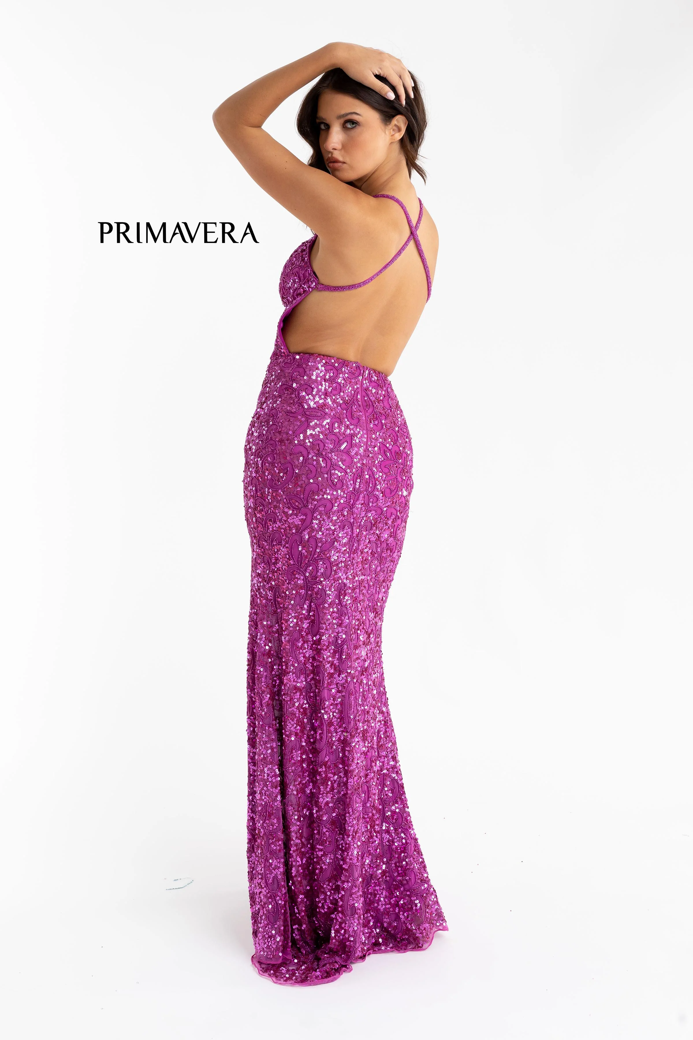 Primavera Couture 3295 Prom Dress V Neckline Sequins Backless Slit Formal Evening Gown - Image 64