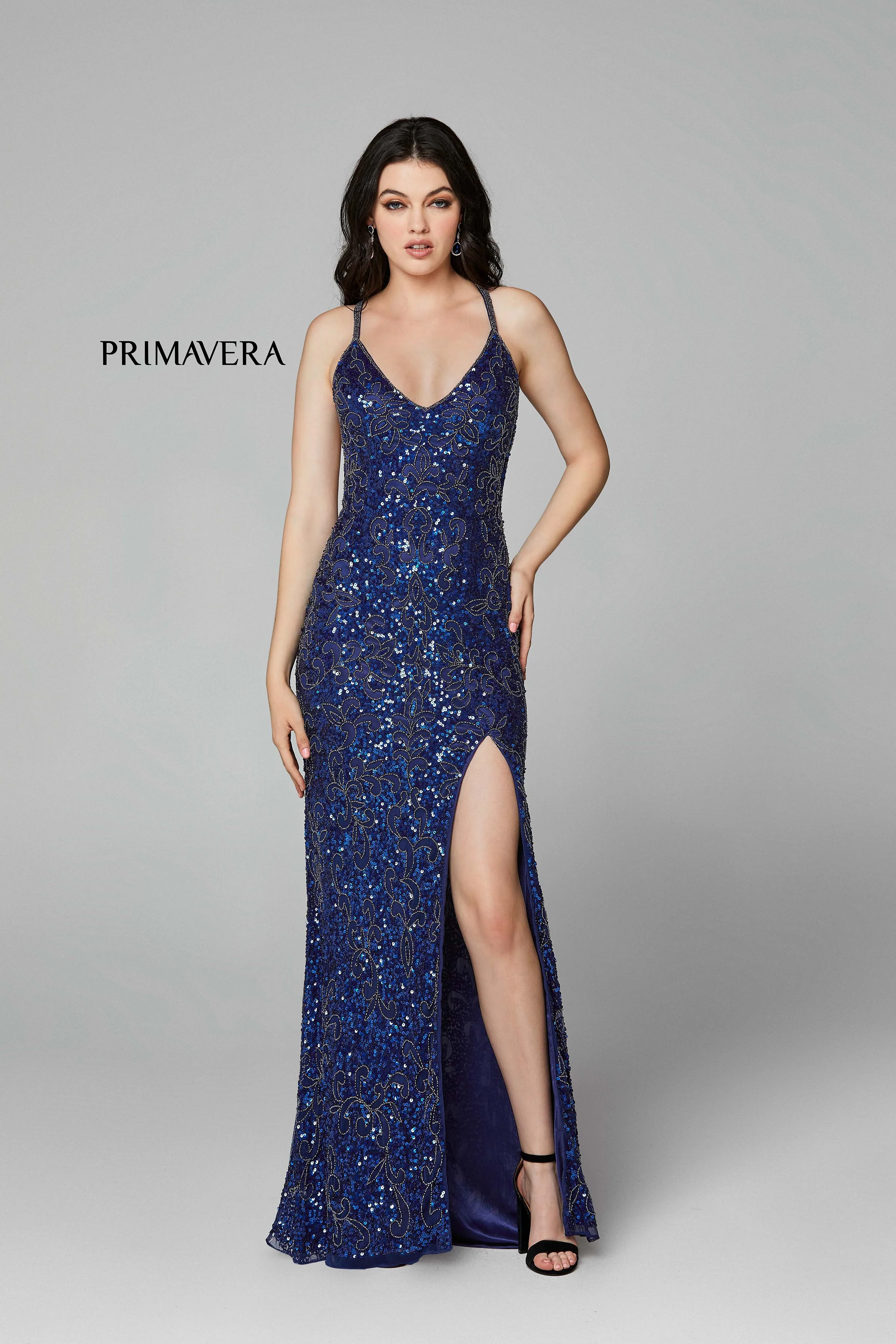 Primavera Couture 3295 Prom Dress V Neckline Sequins Backless Slit Formal Evening Gown - Image 68