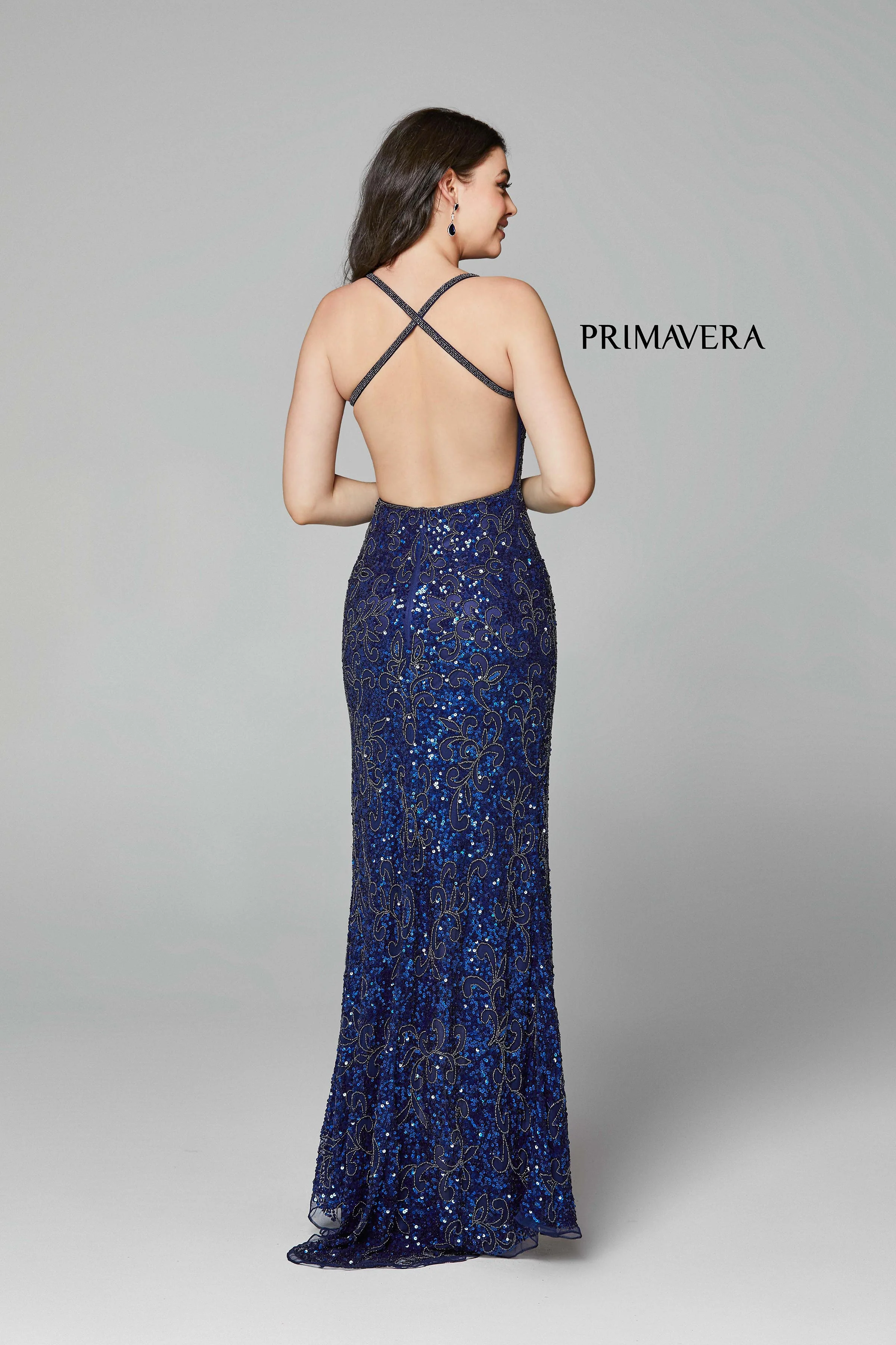 Primavera Couture 3295 Prom Dress V Neckline Sequins Backless Slit Formal Evening Gown - Image 69