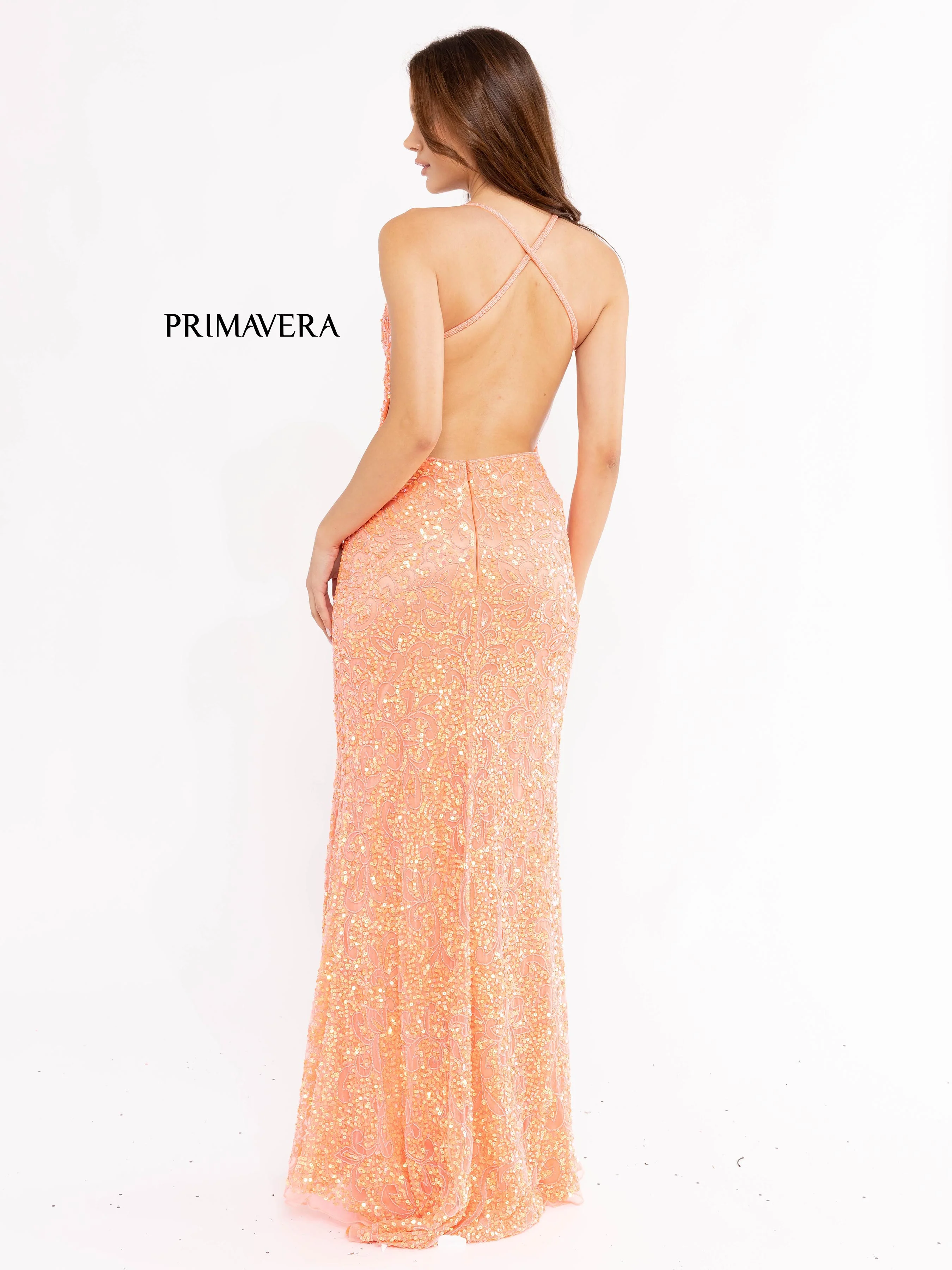 Primavera Couture 3295 Prom Dress V Neckline Sequins Backless Slit Formal Evening Gown - Image 70
