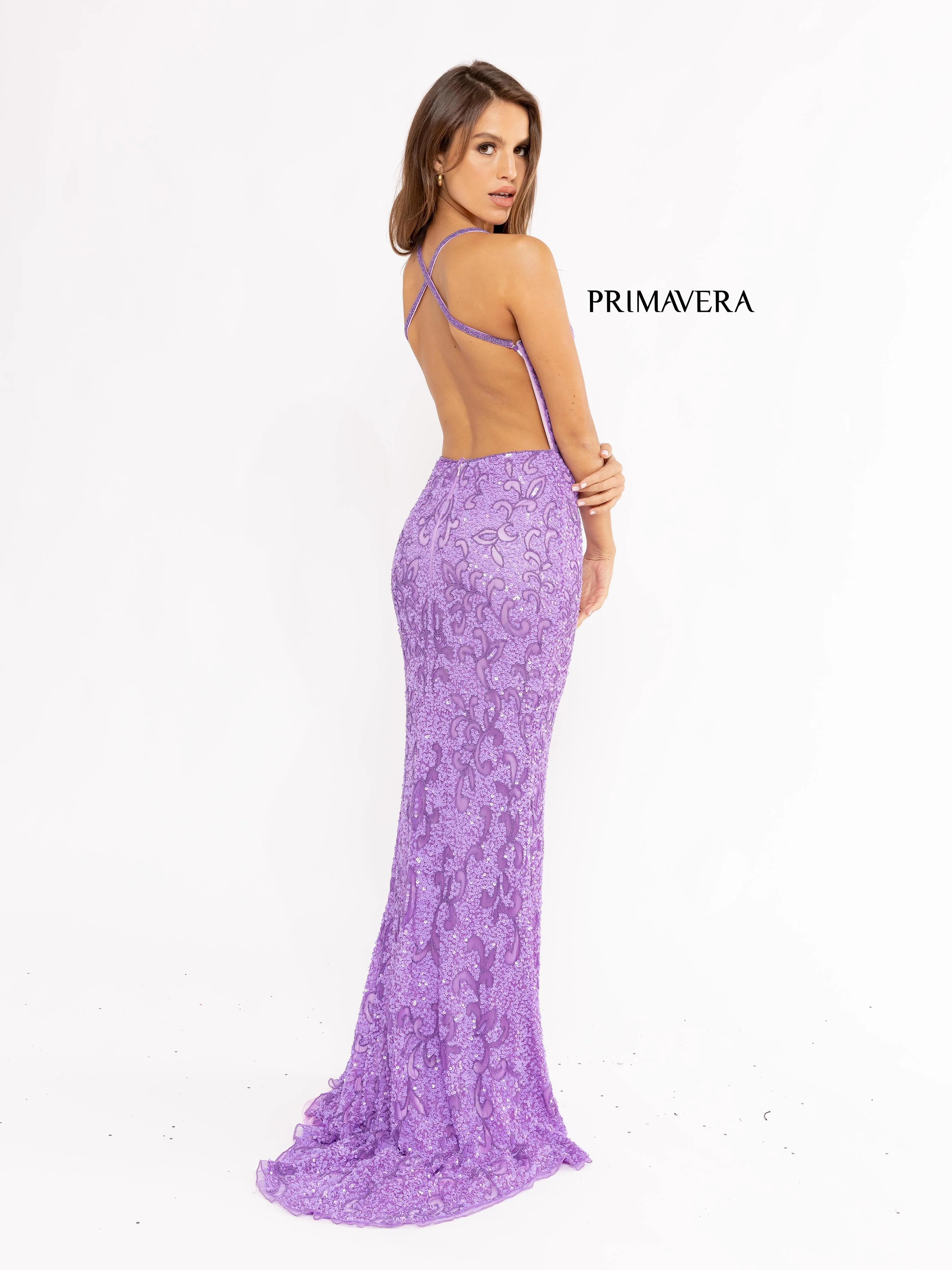 Primavera Couture 3295 Prom Dress V Neckline Sequins Backless Slit Formal Evening Gown - Image 72