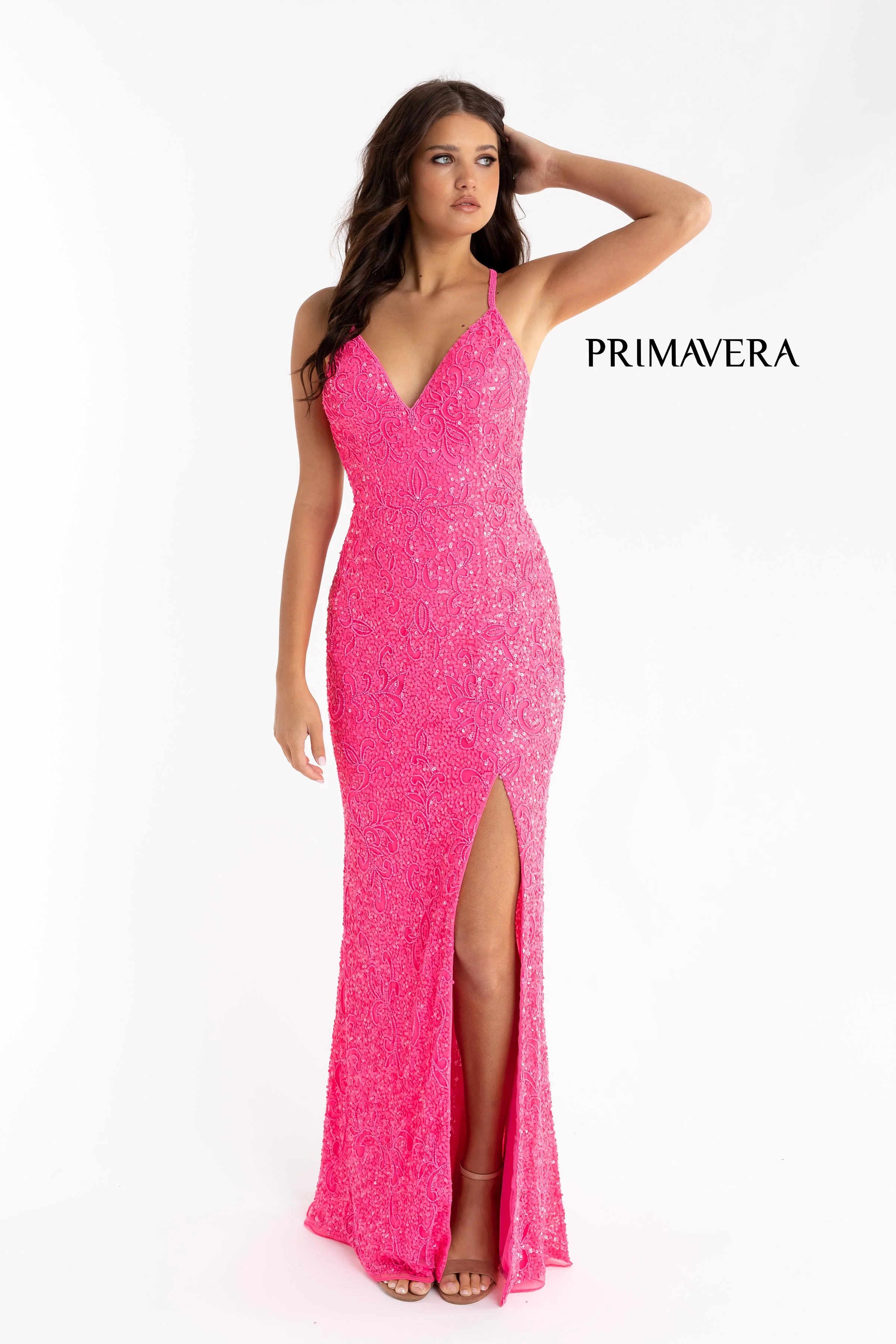 Primavera Couture 3295 Prom Dress V Neckline Sequins Backless Slit Formal Evening Gown - Image 73