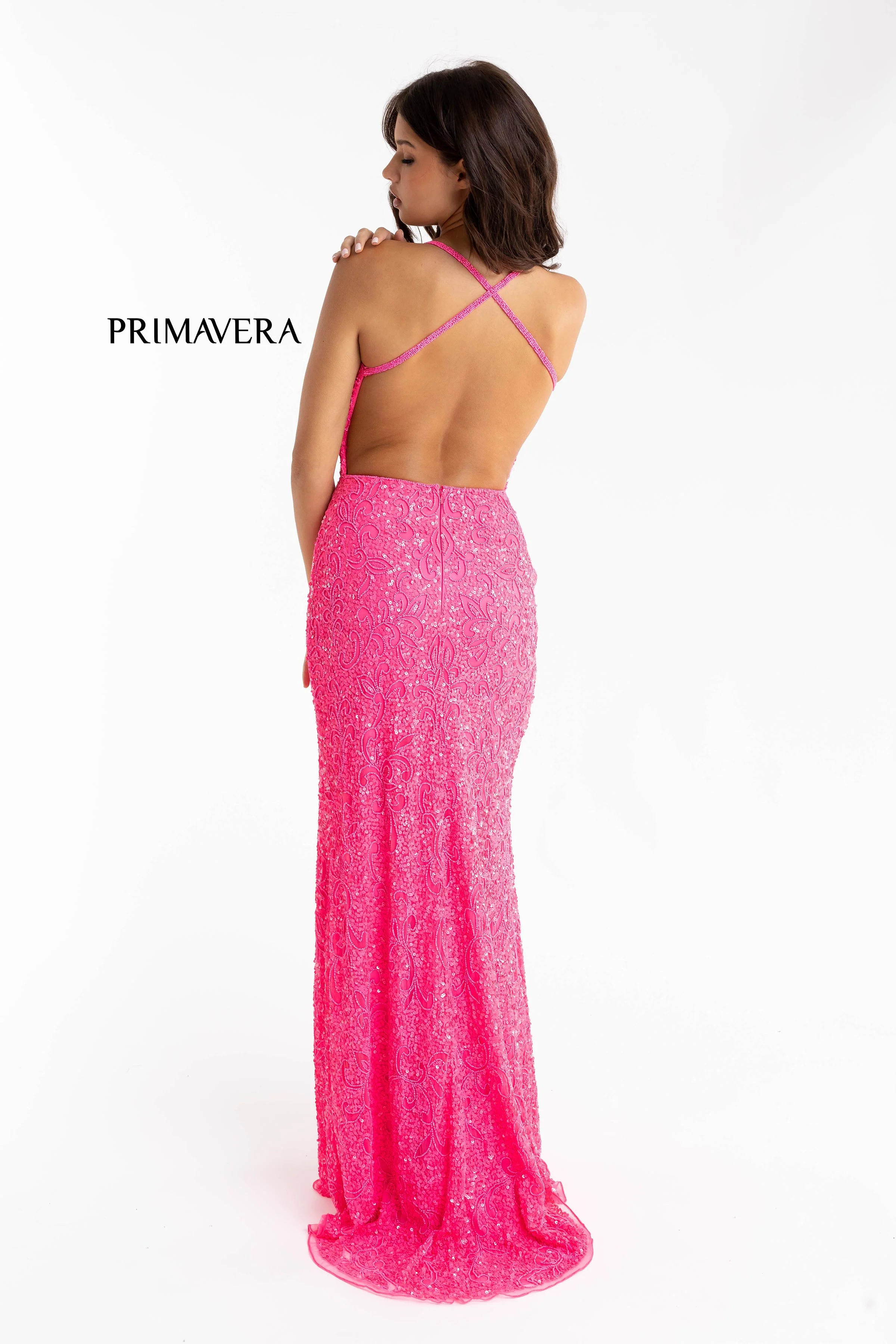 Primavera Couture 3295 Prom Dress V Neckline Sequins Backless Slit Formal Evening Gown - Image 74