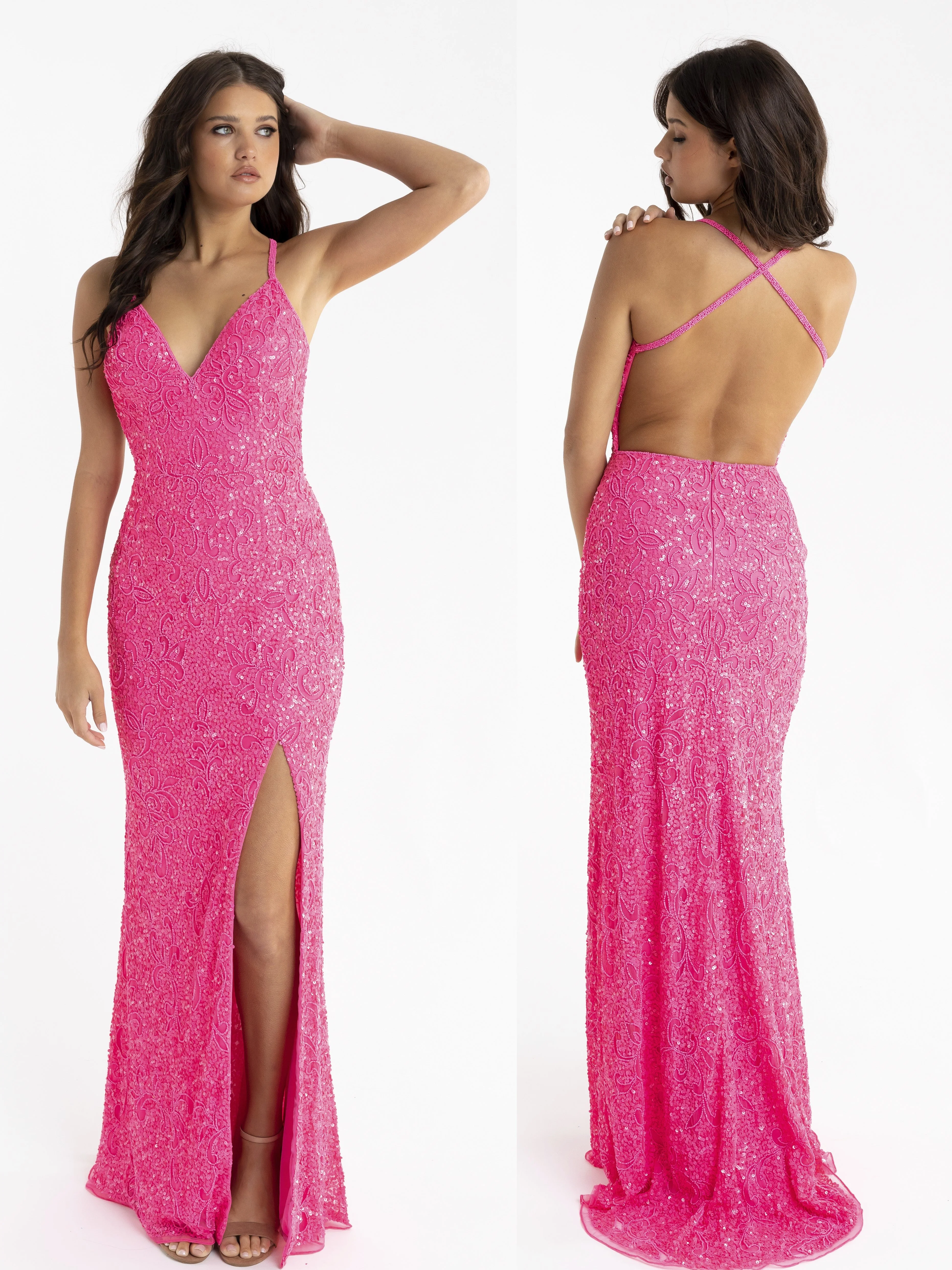 Primavera Couture 3295 Size 2 Neon Lilac Prom Dress V Neckline Sequins Backless Slit Formal Evening Gown - Image 25