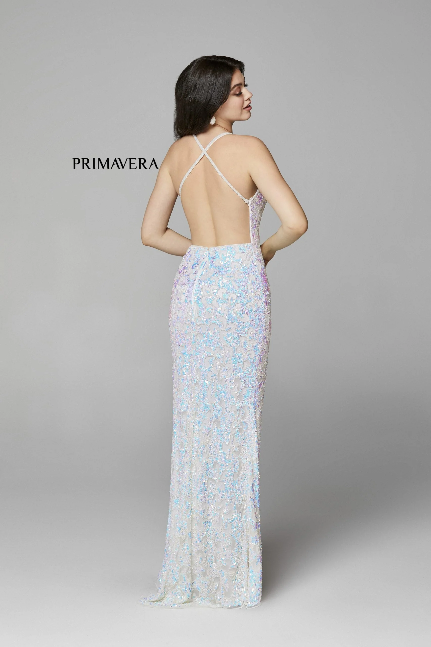 Primavera Couture 3295 Size 6 Neon Coral Prom Dress V Neckline Sequins Backless Slit Formal Evening Gown - Image 43