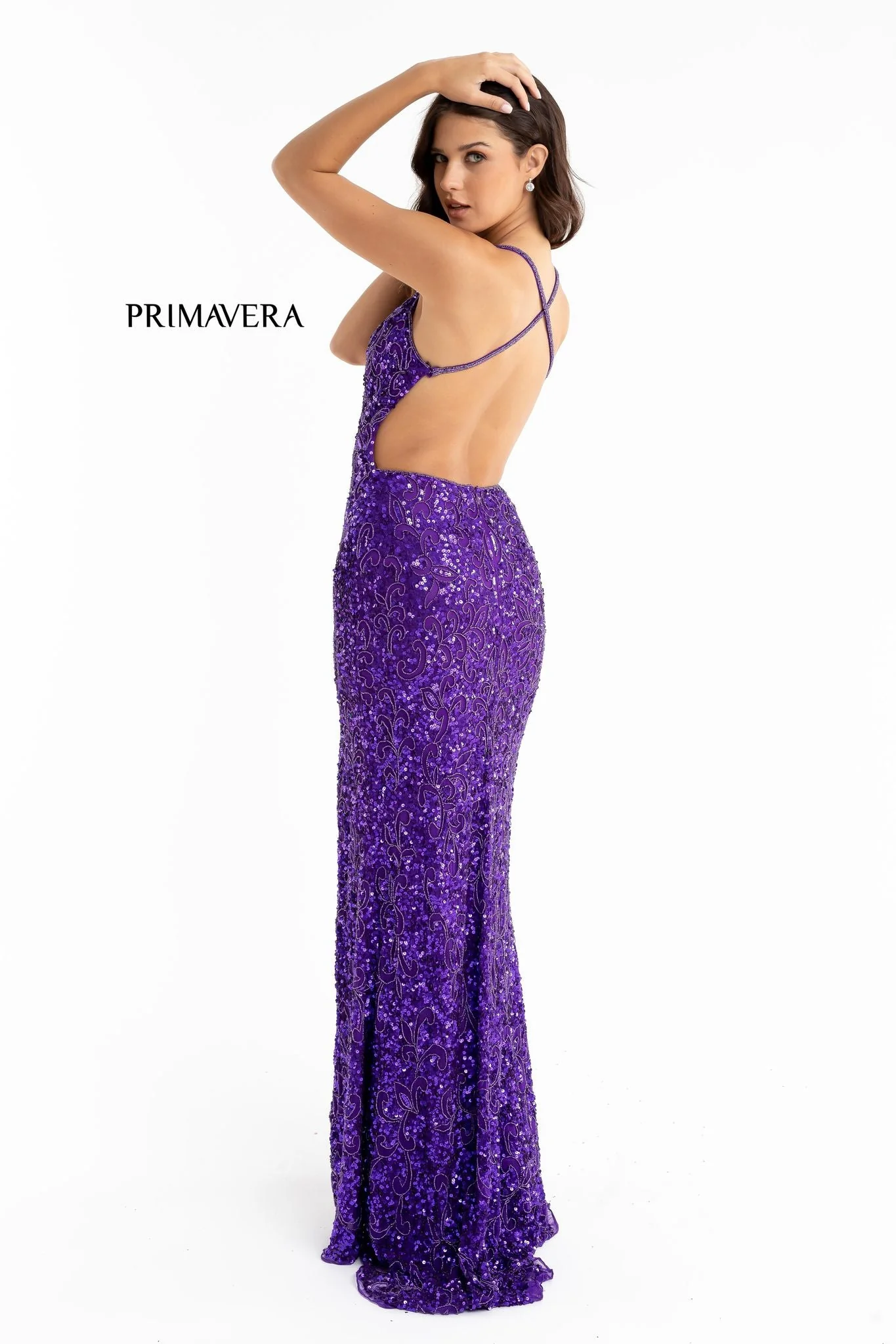 Primavera Couture 3295 Size 6 Neon Coral Prom Dress V Neckline Sequins Backless Slit Formal Evening Gown - Image 46