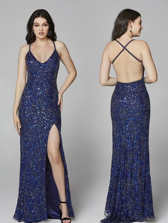 Primavera Couture 3295 Size 2, 6, 8 Emerald Prom Dress V Neckline Sequins Backless Slit Formal Evening Gown - Image 19