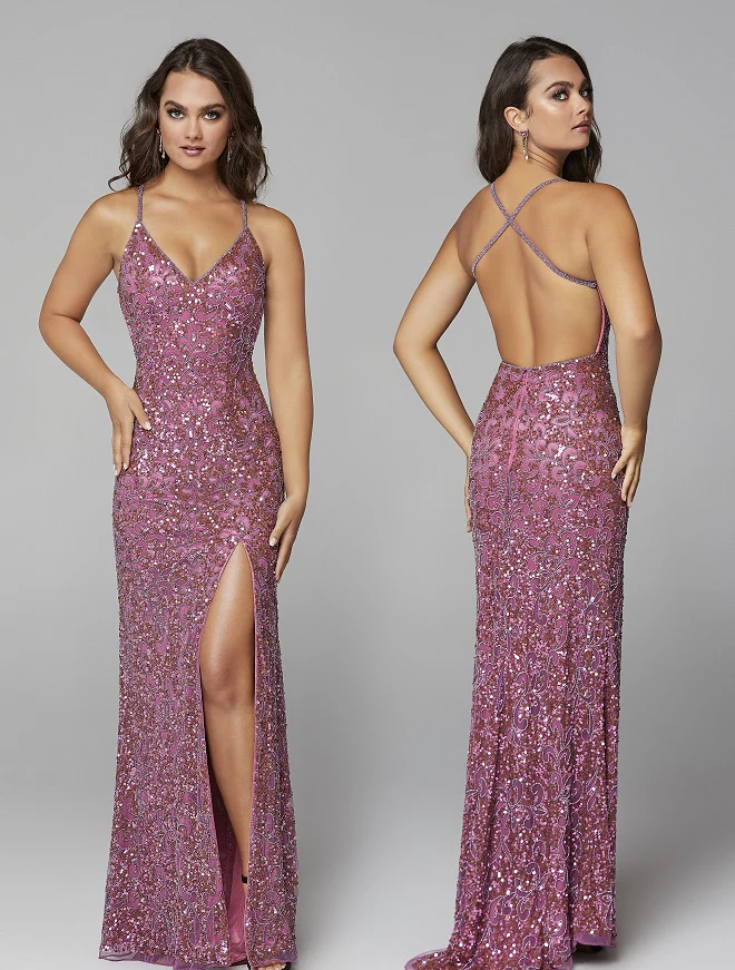 Primavera Couture 3295 Size 2, 6, 8 Emerald Prom Dress V Neckline Sequins Backless Slit Formal Evening Gown - Image 20