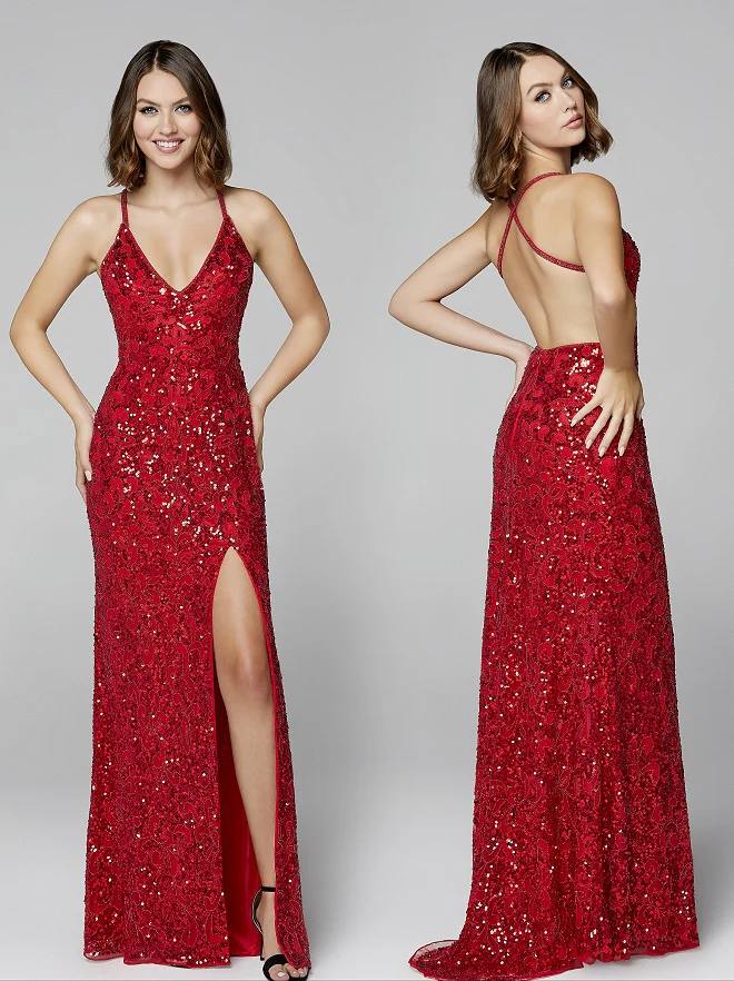 Primavera Couture 3295 Size 2, 6, 8 Emerald Prom Dress V Neckline Sequins Backless Slit Formal Evening Gown - Image 21