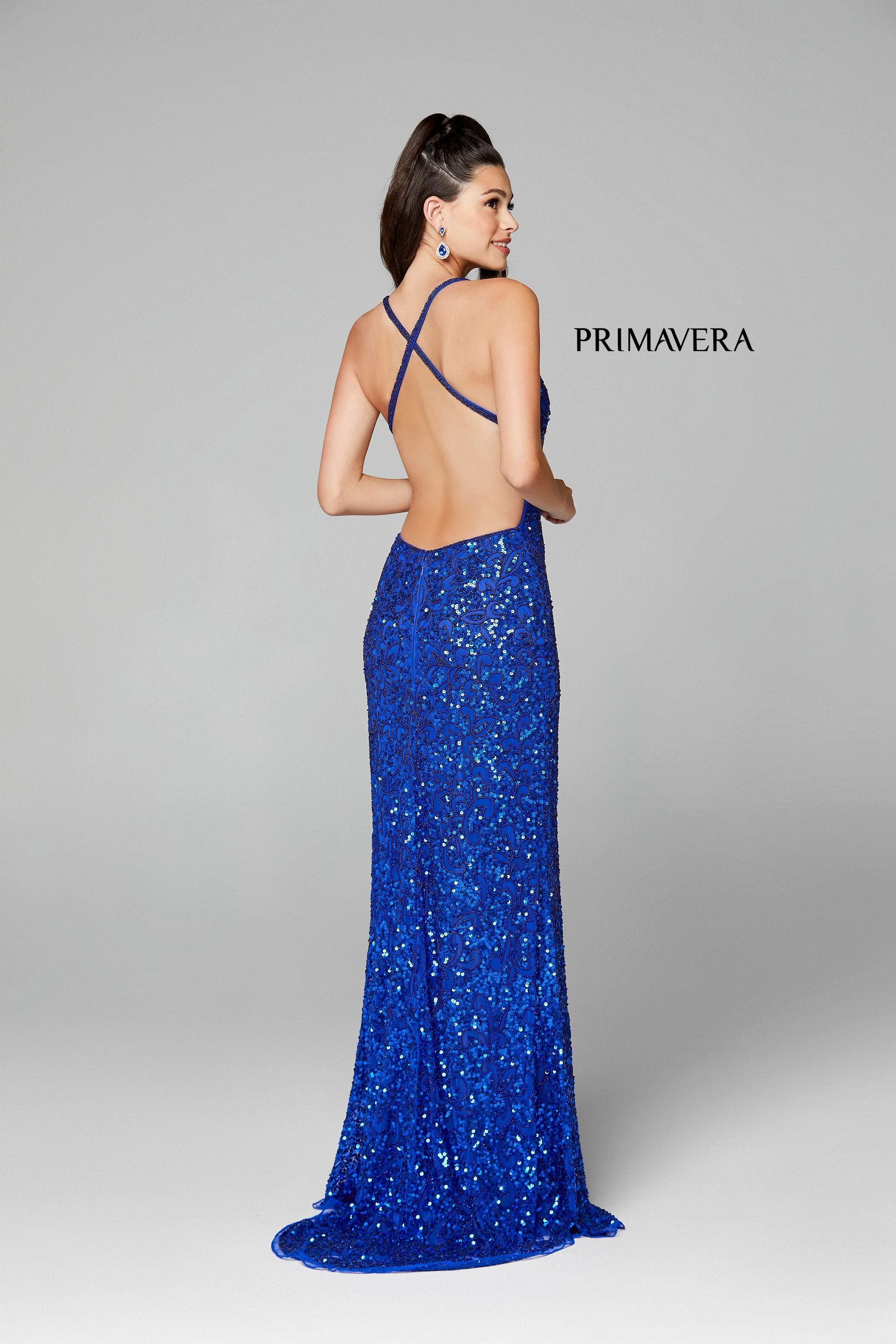 Primavera Couture 3295 Size 2, 6, 8 Emerald Prom Dress V Neckline Sequins Backless Slit Formal Evening Gown - Image 48