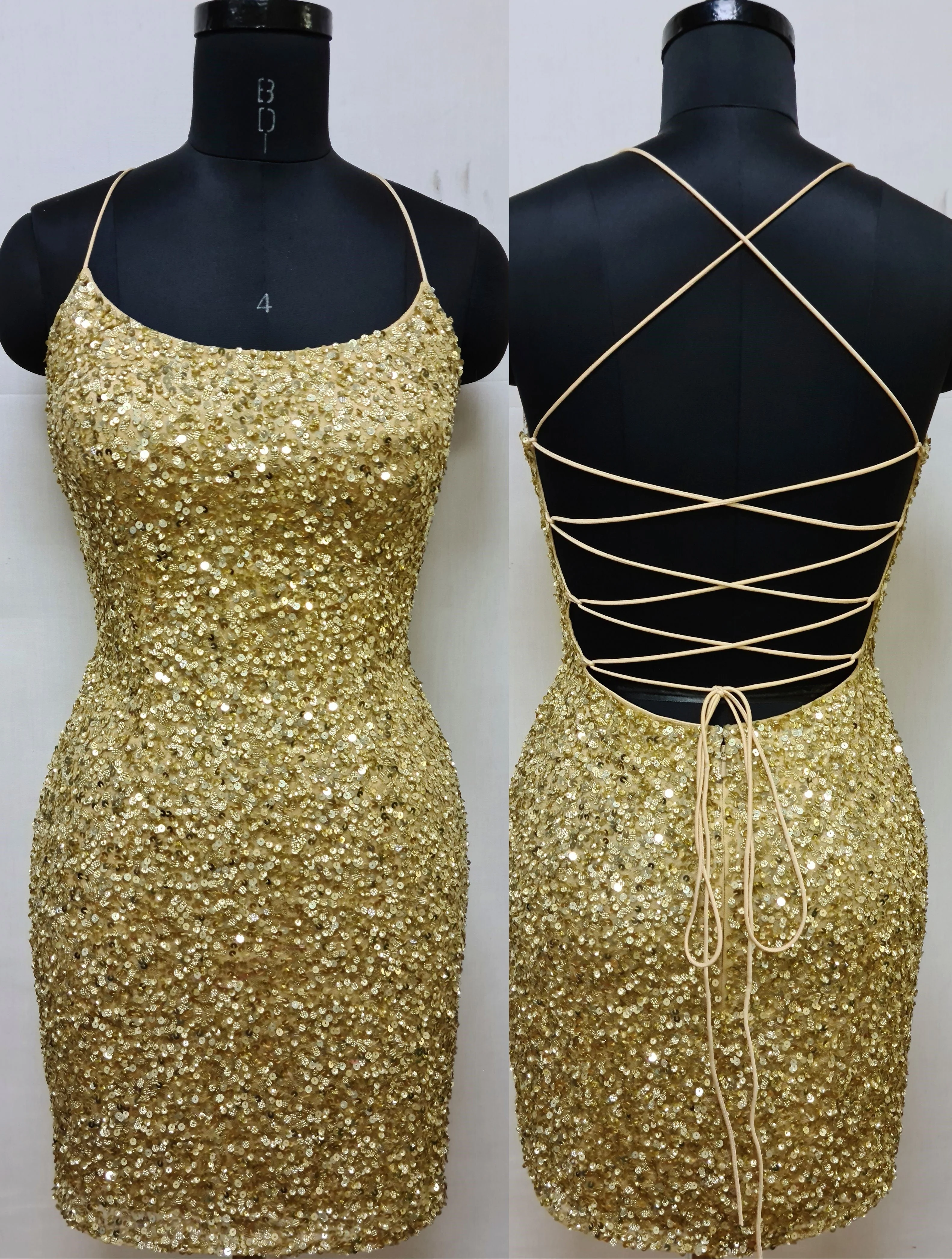 Primavera Couture 3351 Size 2, 12 Gold Cocktail Dress  Short Fitted Sequin Backless Homecoming Dress - Image 3