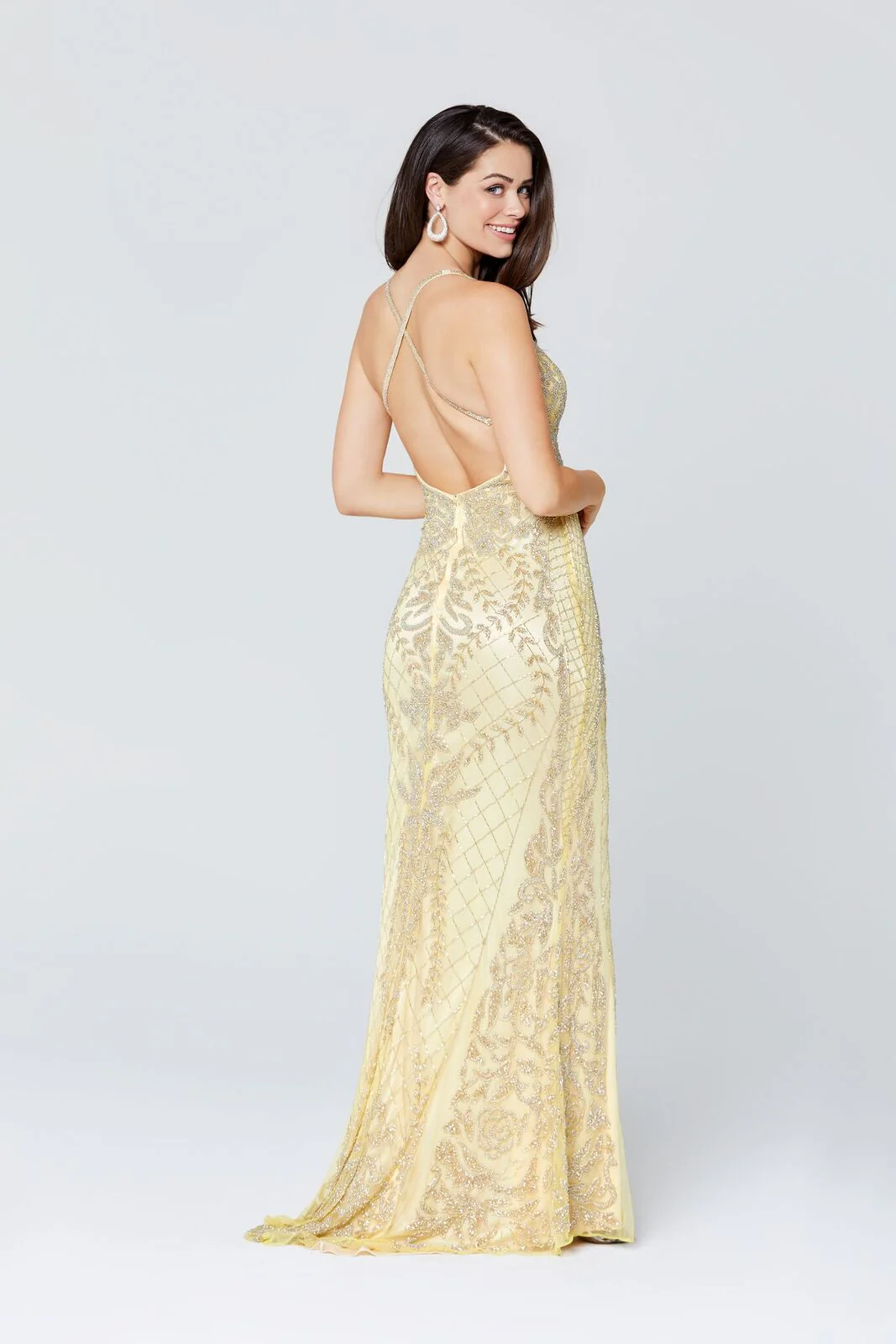 Primavera Couture 3428 Size 22 Yellow Embellished beaded v neckline prom dress Evening Gown - Image 3