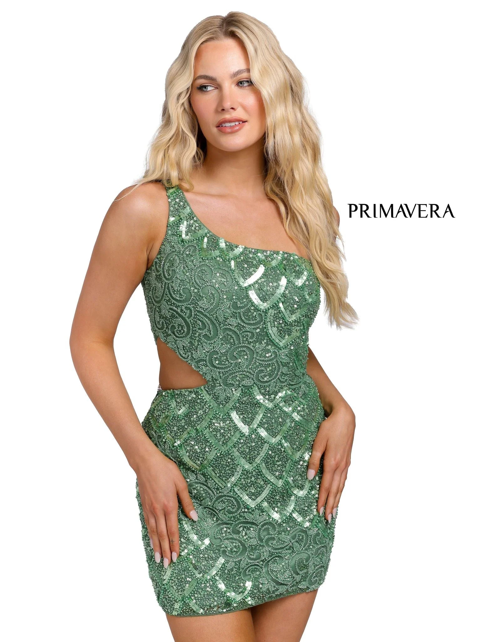 Primavera Couture 3504 Cocktail Dress One shoulder sequin beaded short dress - Image 73