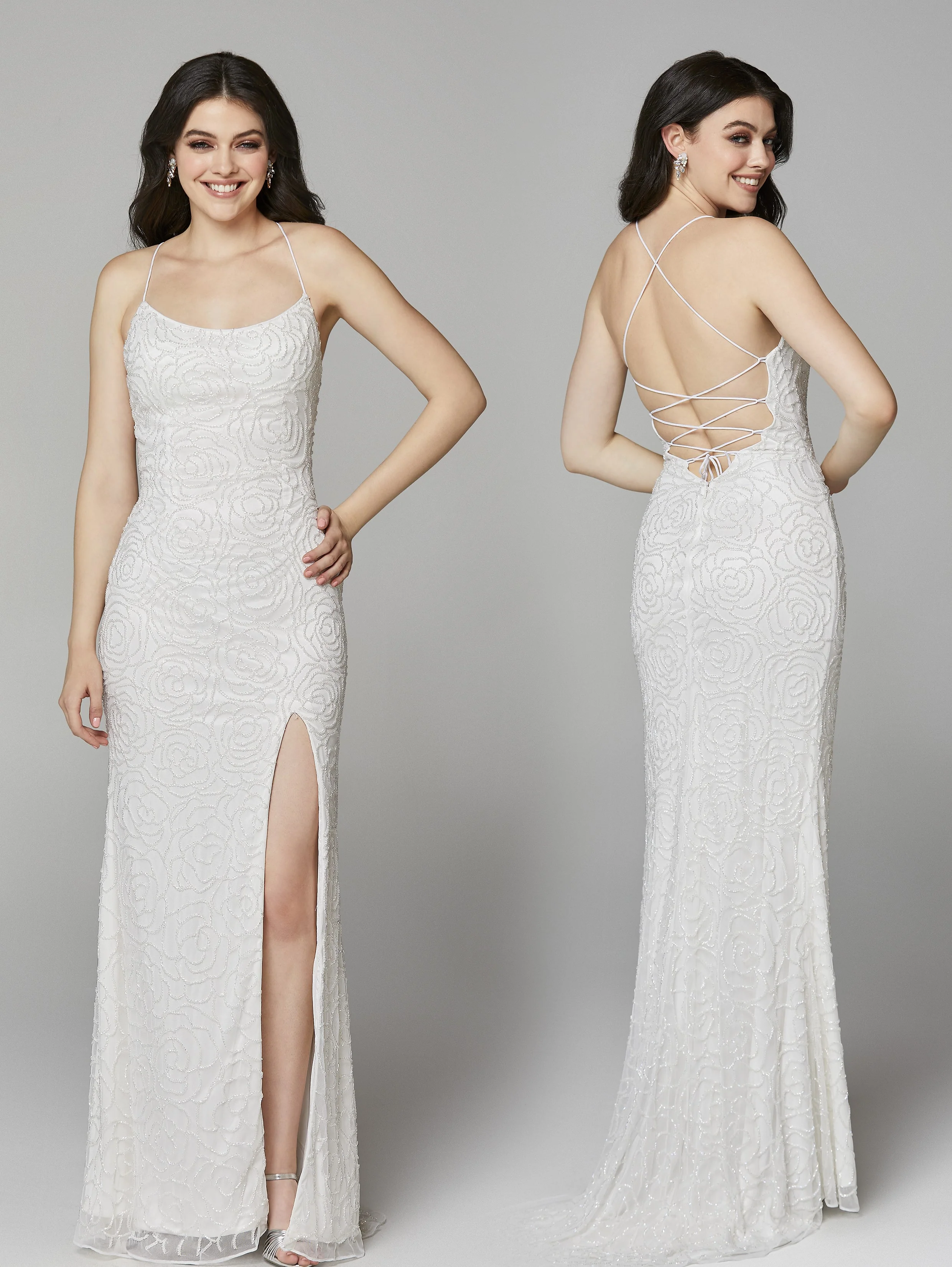 Primavera Couture 3638 size 12 Ivory Floral Beaded Prom Dress Backless Formal Corset - Image 14