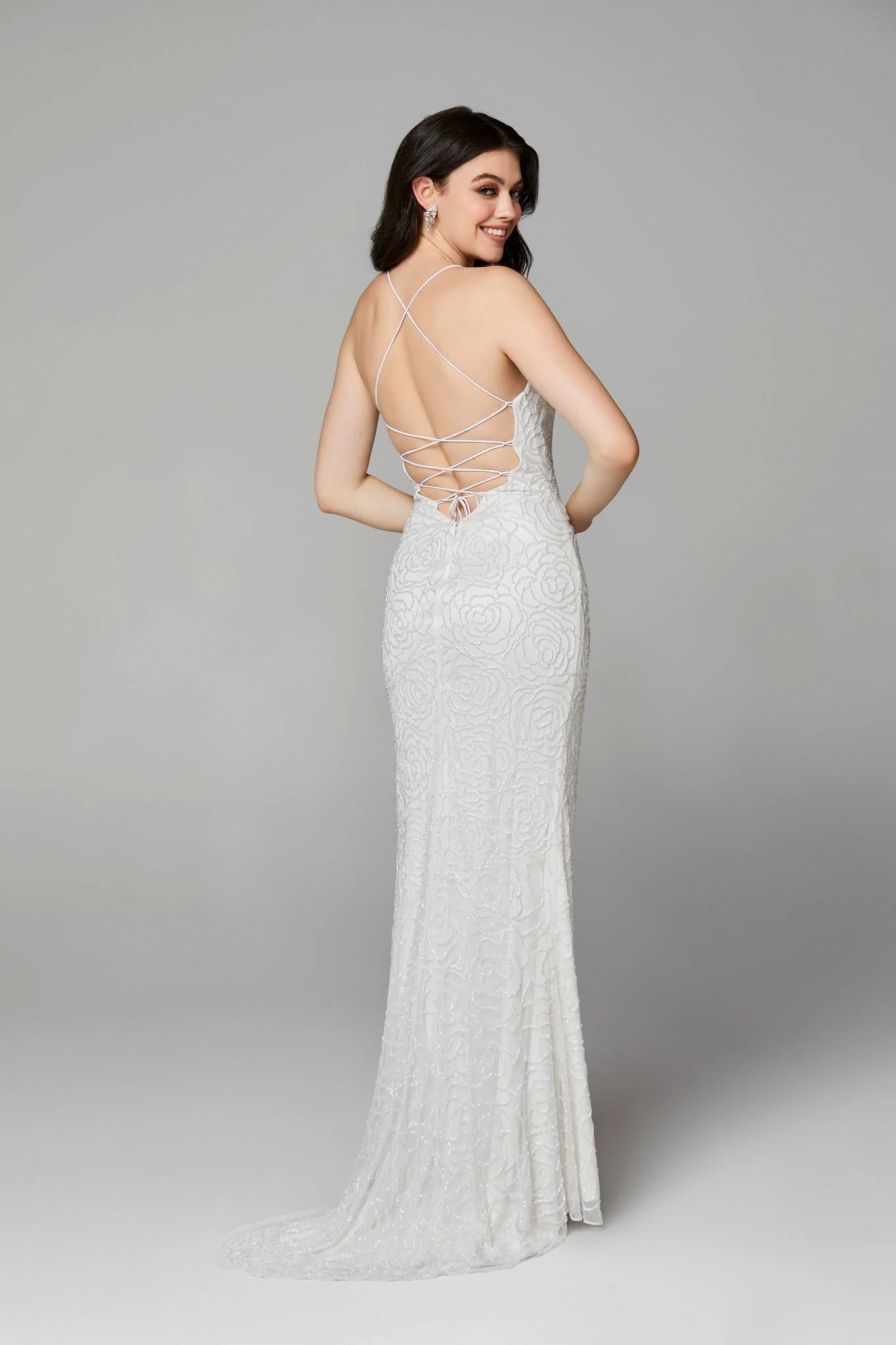 Primavera Couture 3638 size 12 Ivory Floral Beaded Prom Dress Backless Formal Corset - Image 53