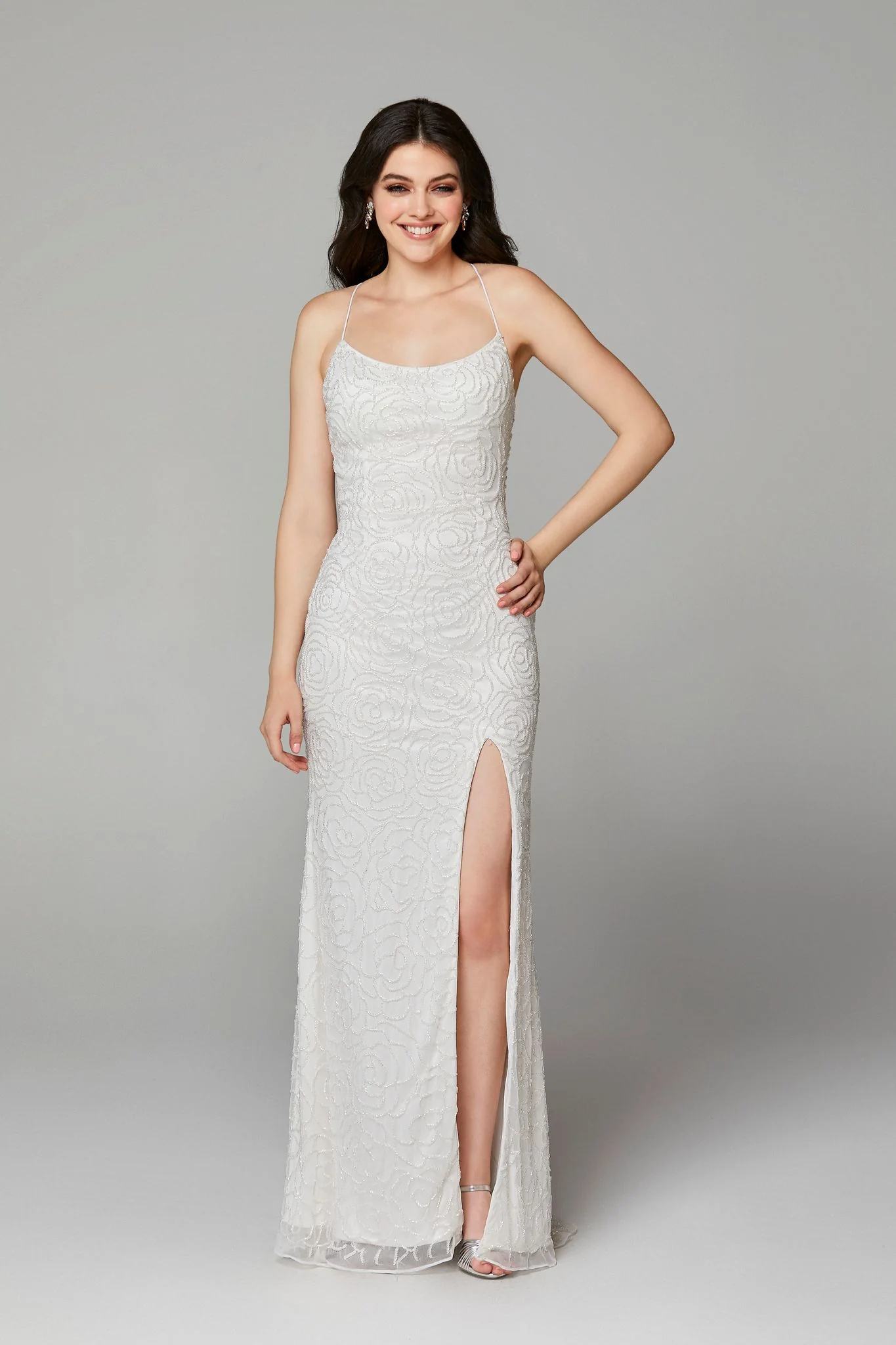 Primavera Couture 3638 size 12 Ivory Floral Beaded Prom Dress Backless Formal Corset - Image 54