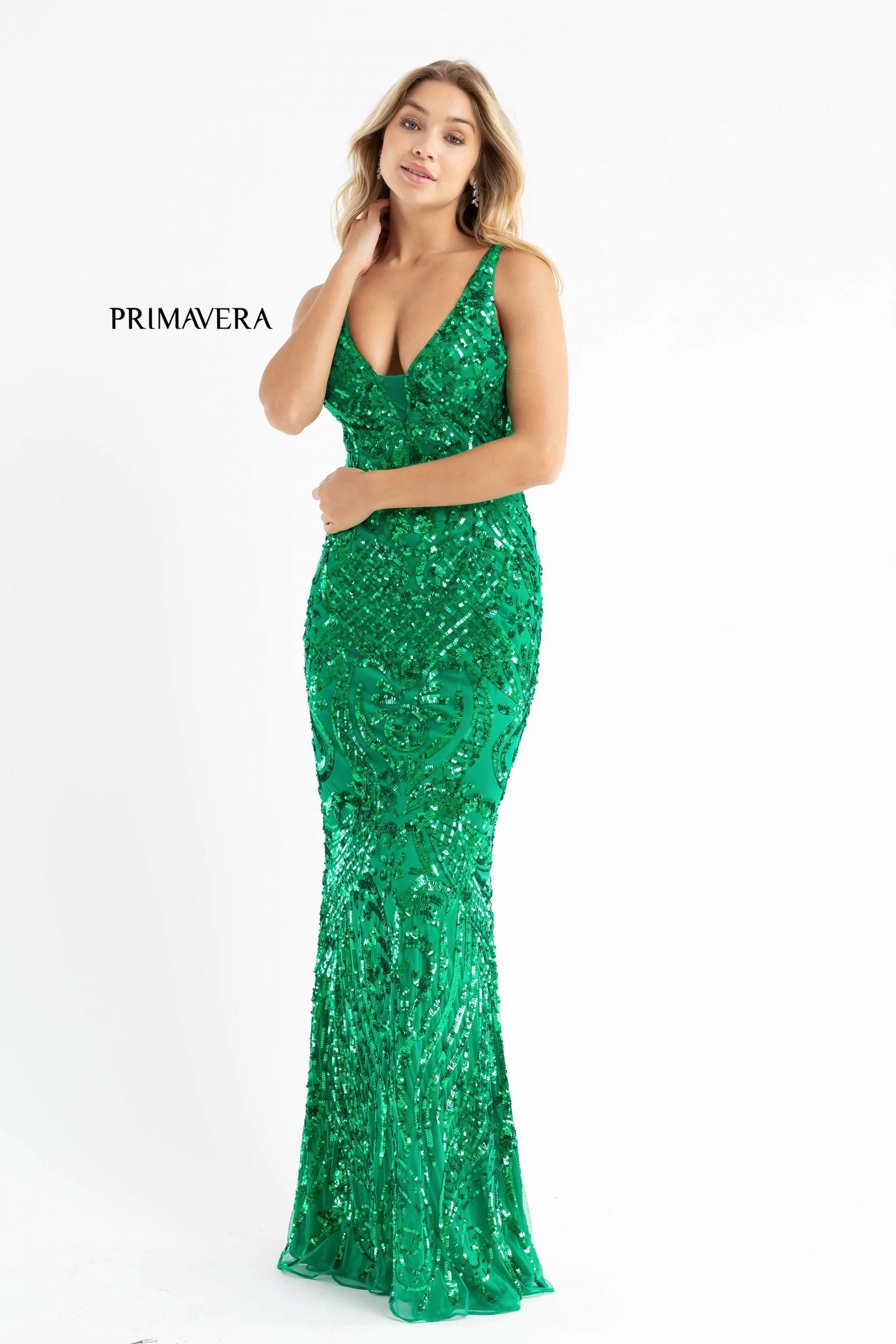 Primavera Couture 3722 Size 00 Coral Iridescent Prom Dress V Neckline V Back Long Sequins Evening Gown - Image 12