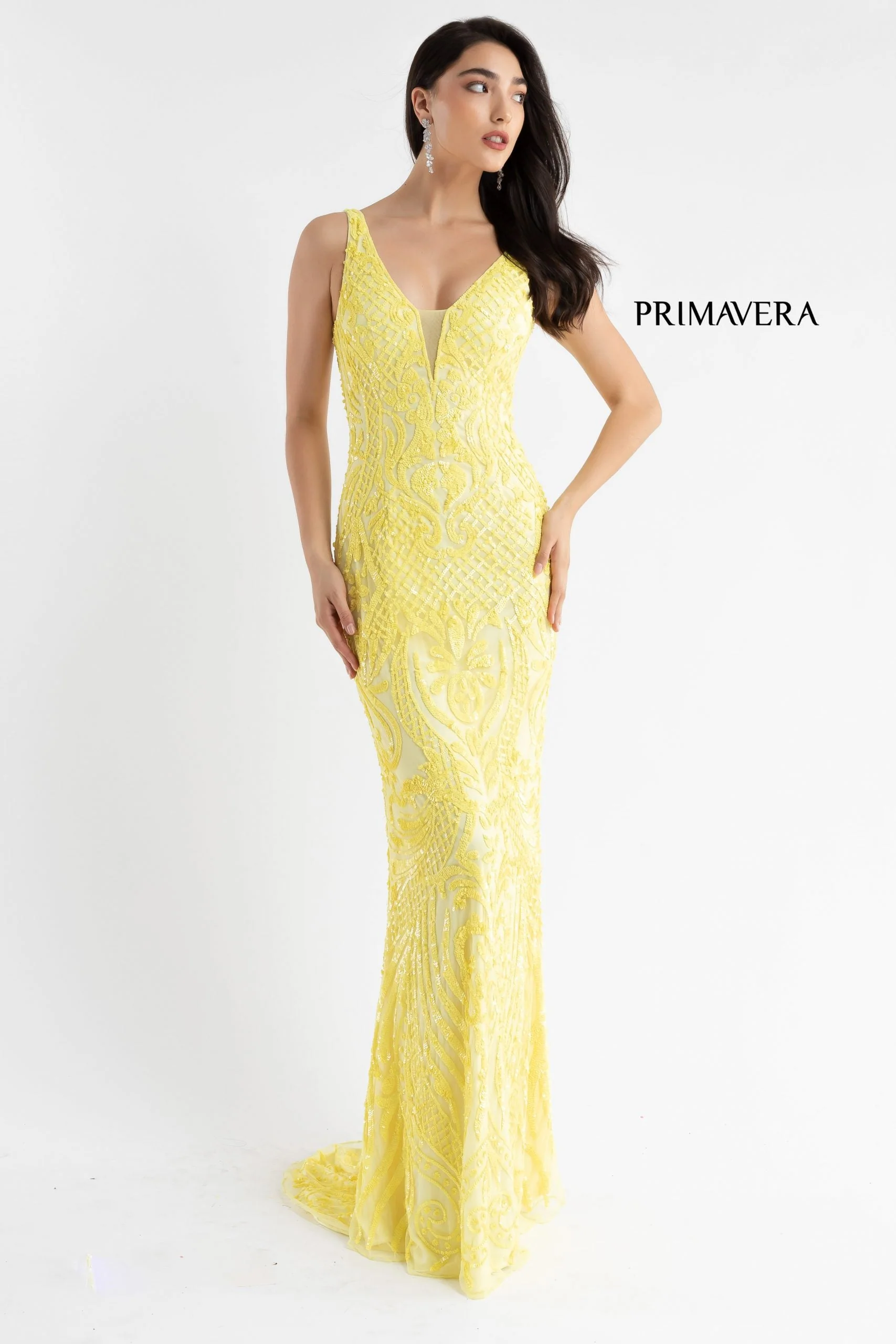 Primavera Couture 3722 Size 00 Coral Iridescent Prom Dress V Neckline V Back Long Sequins Evening Gown - Image 3