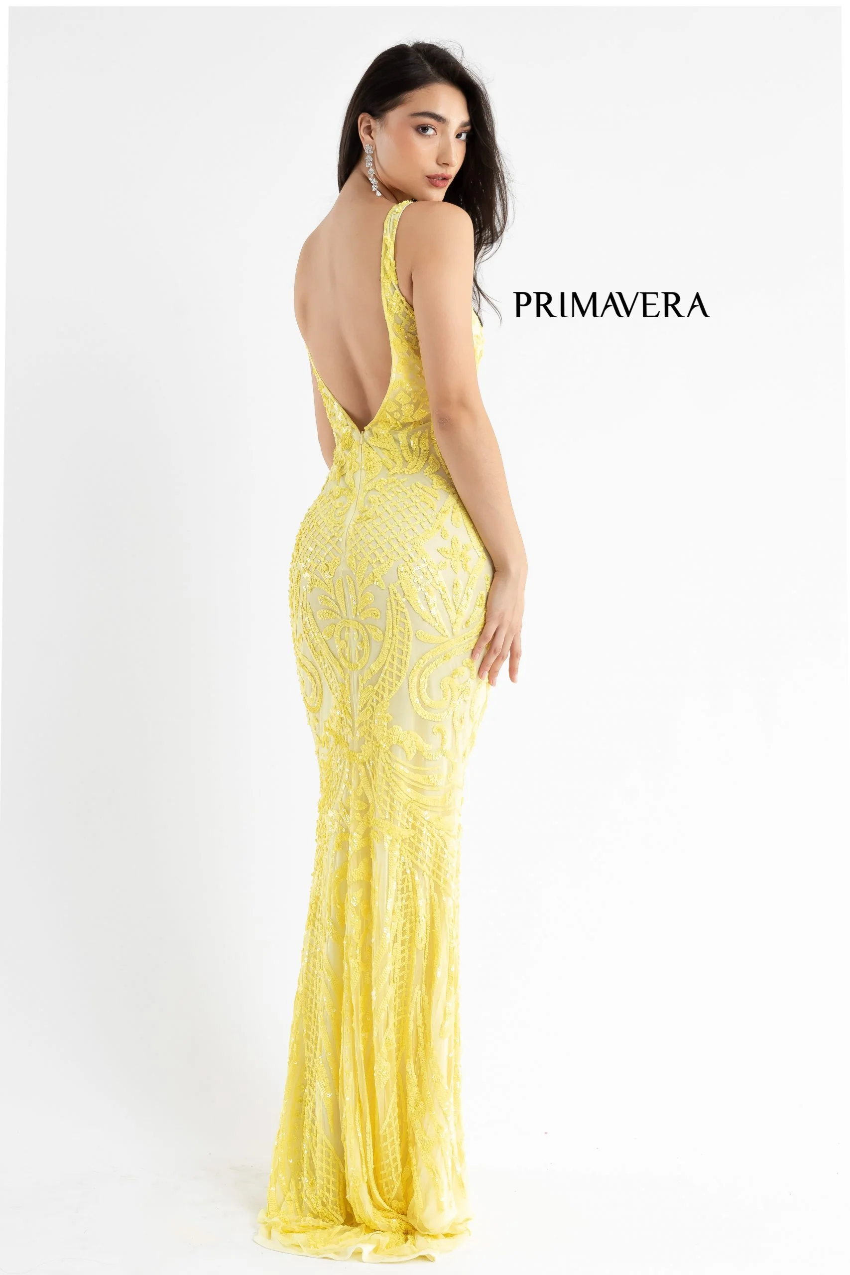Primavera Couture 3722 Size 14 Iridescent Prom Dress V Neckline V Back Long Sequins Evening Gown - Image 6