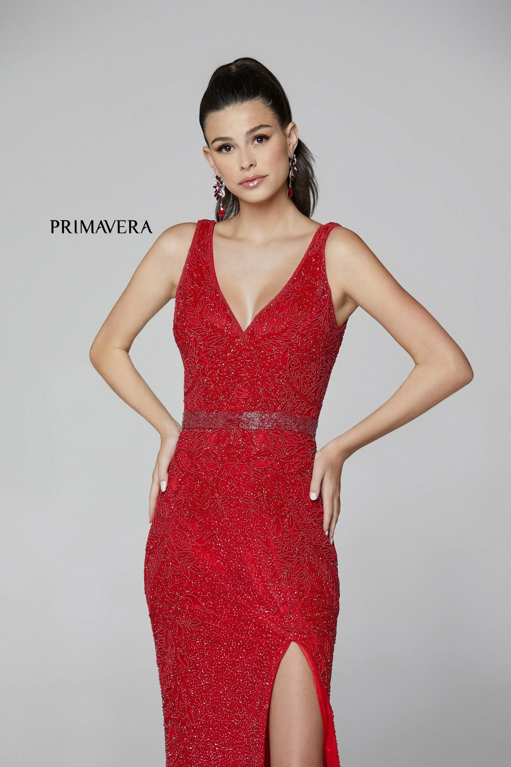 Primavera Couture 3725 Beaded Evening Gown Prom Dress V Neckline Floral Slit Ivory size 12 - Image 11