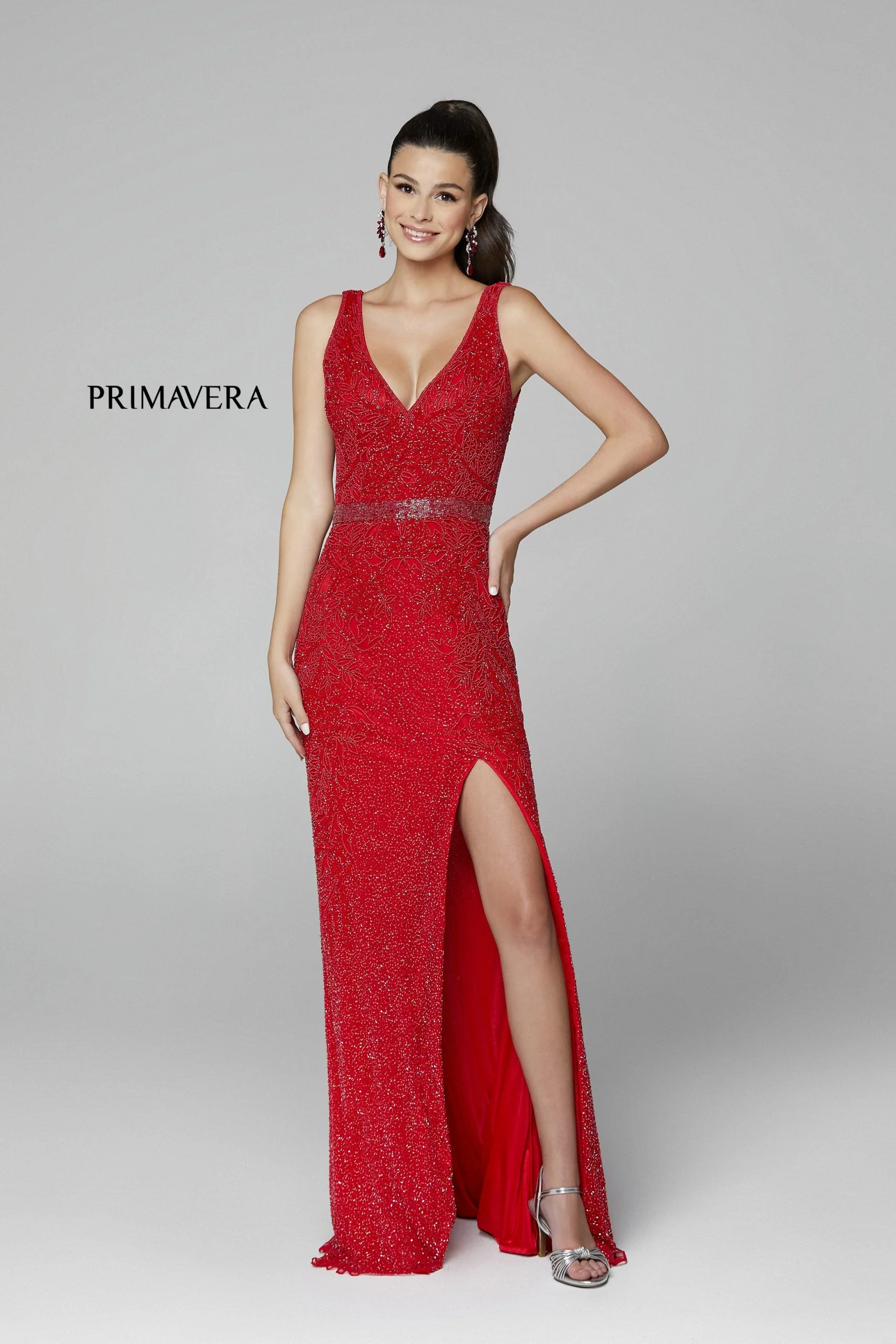 Primavera Couture 3725 Beaded Evening Gown Prom Dress V Neckline Floral Slit Ivory size 12 - Image 12