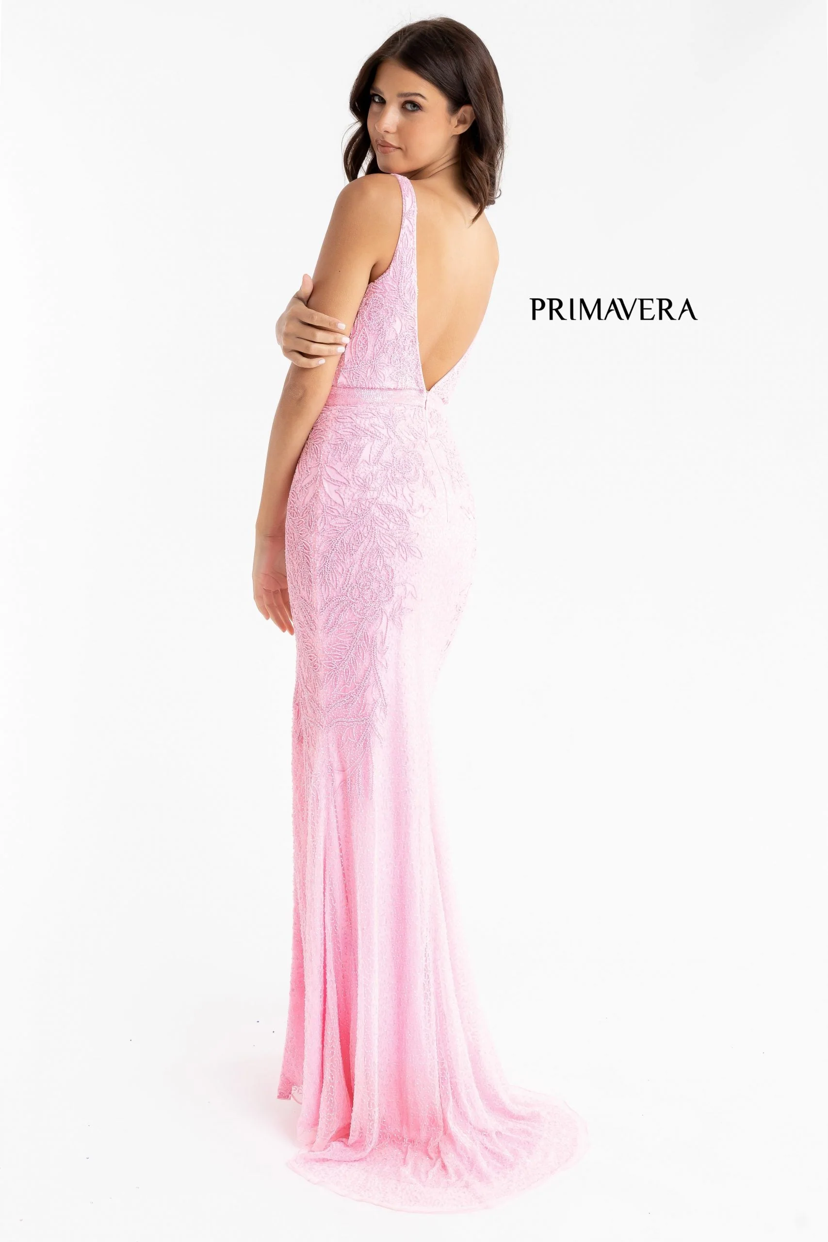 Primavera Couture 3725 Beaded Evening Gown Prom Dress V Neckline Floral Slit Ivory size 12 - Image 13