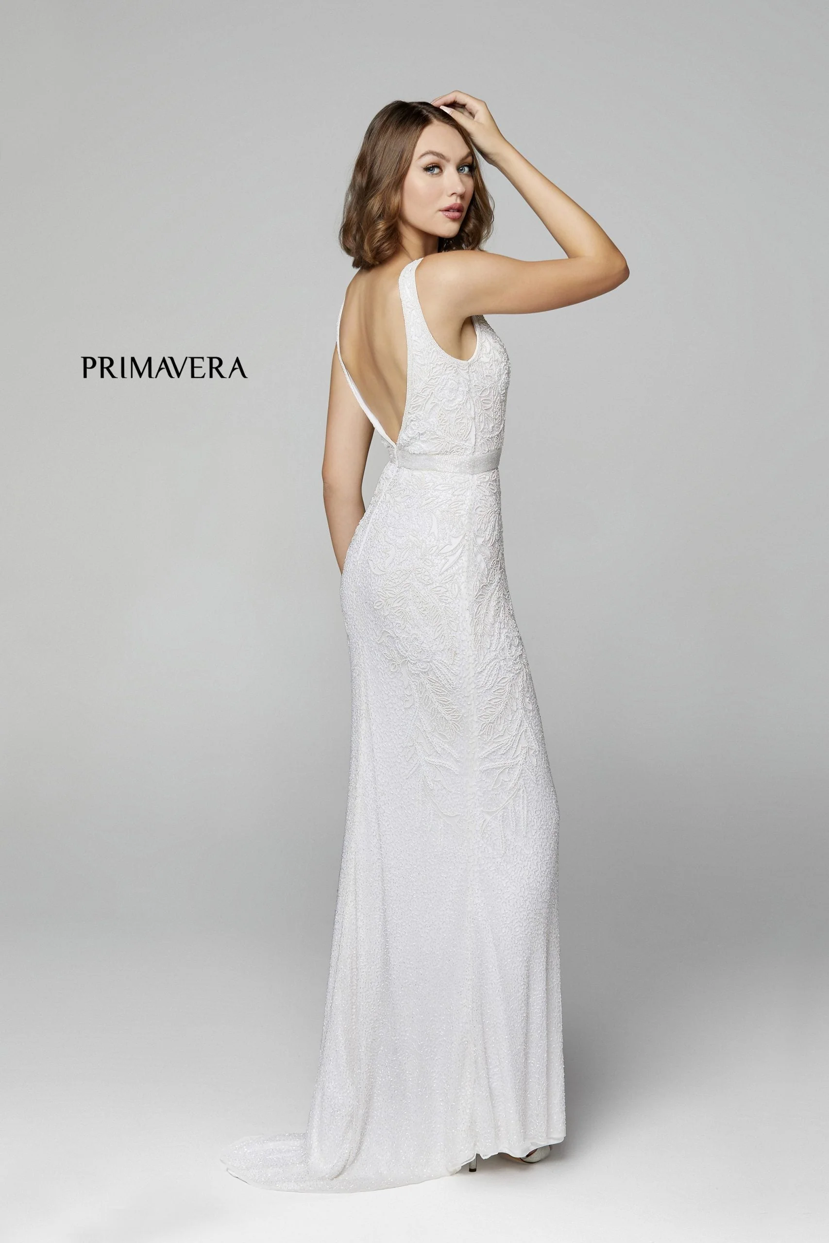 Primavera Couture 3725 Beaded Evening Gown Prom Dress V Neckline Floral Slit Ivory size 12 - Image 15