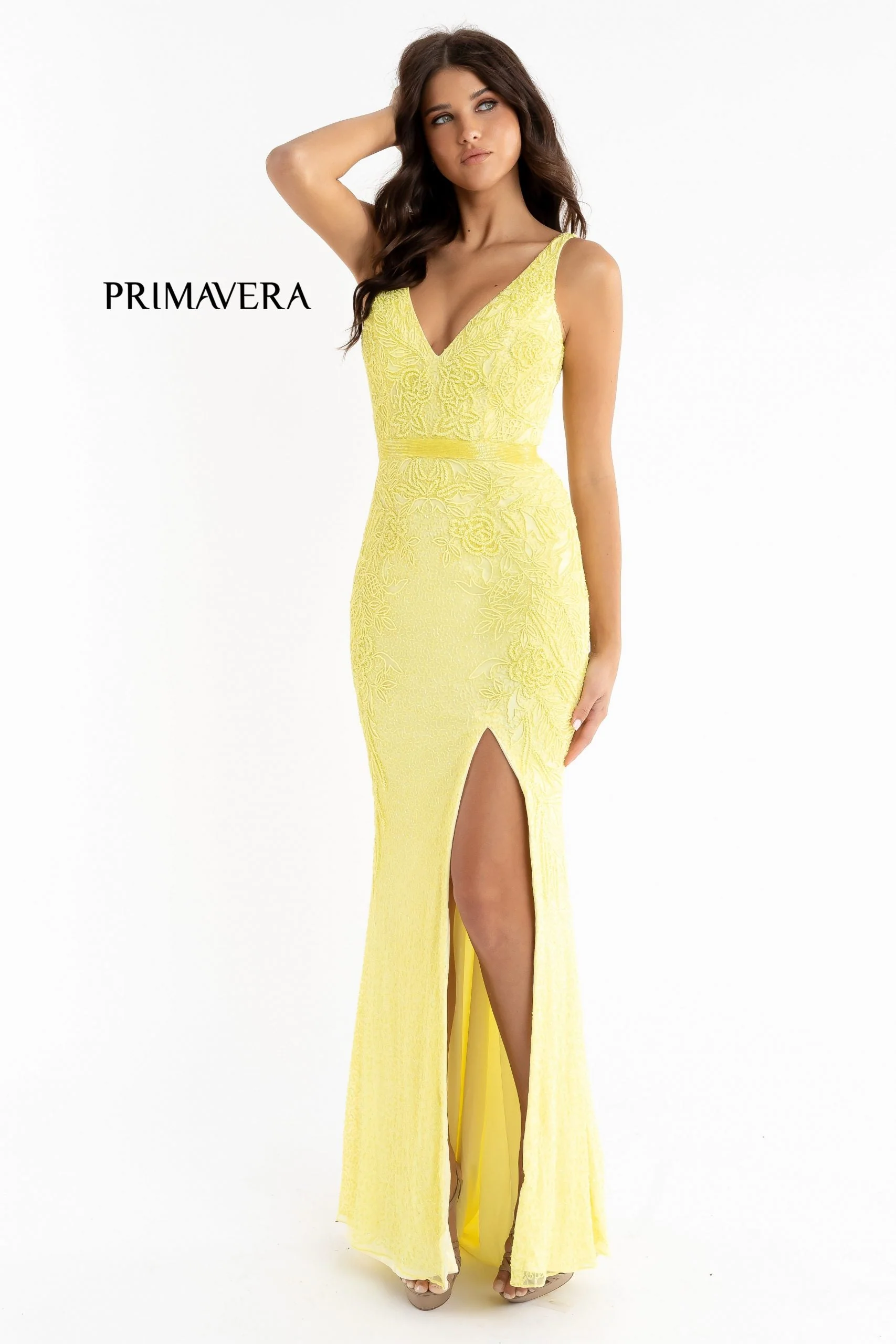Primavera Couture 3725 Beaded Evening Gown Prom Dress V Neckline Floral Slit Ivory size 12 - Image 3