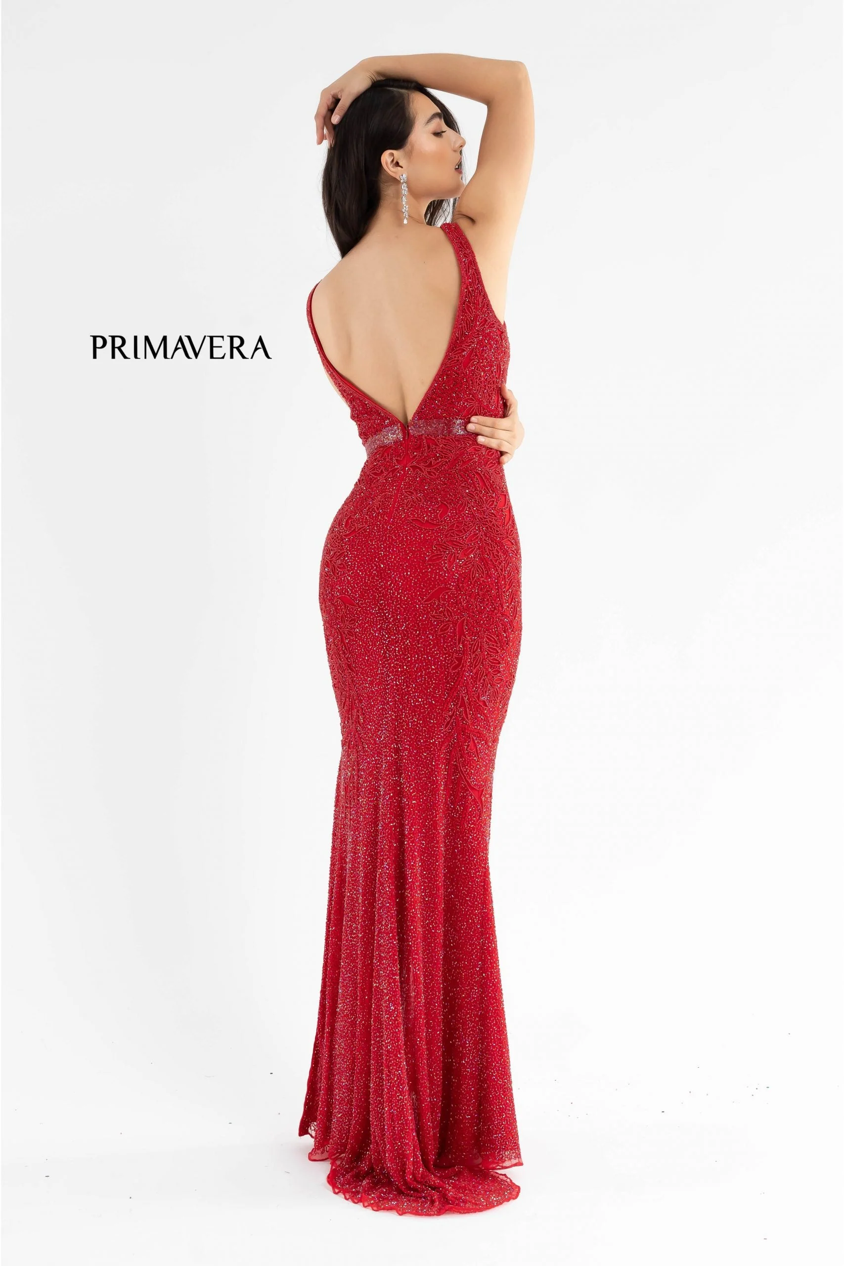 Primavera Couture 3725 Beaded Evening Gown Prom Dress V Neckline Floral Slit Ivory size 12 - Image 9