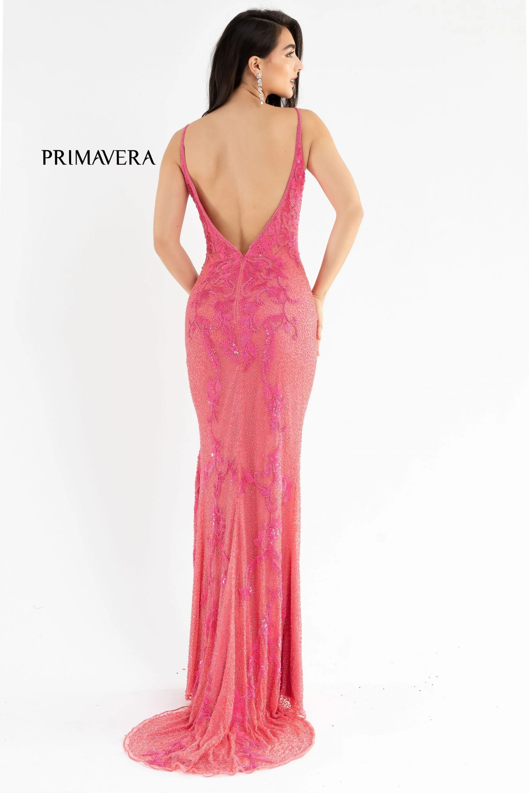 Primavera Couture 3727 Size 22 Prom Dress Beaded Floral Details V Neckline Backless Slit - Image 4