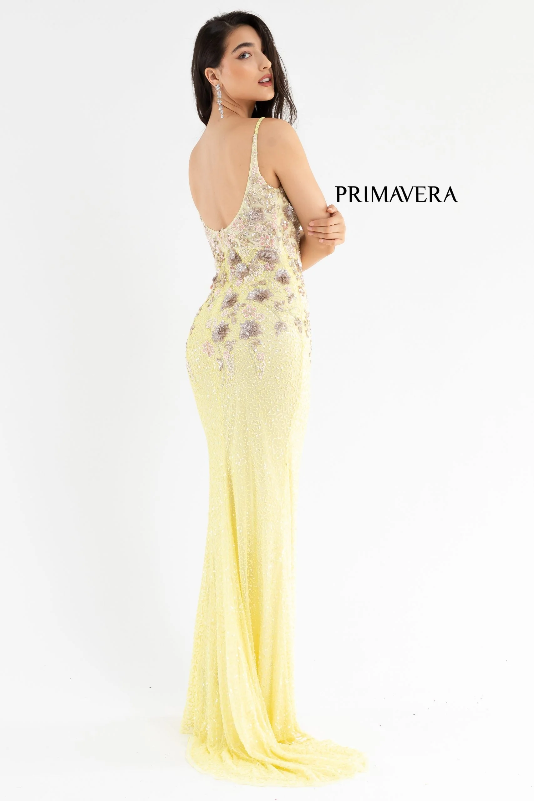 Primavera Couture 3730 Size 4 Prom Dress Flower Bodice Sequins V Neckline Slit Mid Back - Image 3