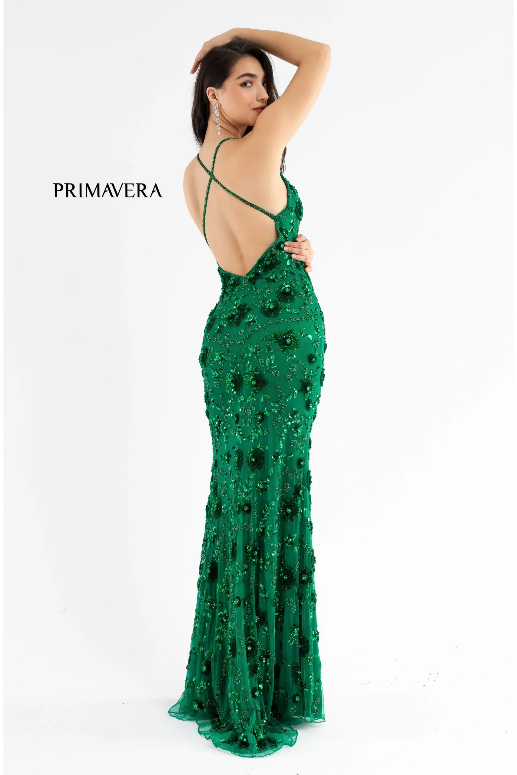 Primavera Couture 3731 Size 0 3D Flowers Prom Dress Sequins with a V Neckline Slit Open Back - Image 33