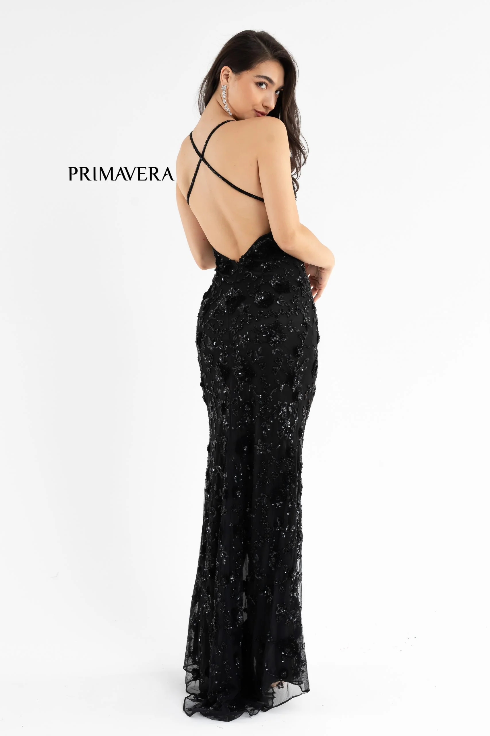Primavera Couture 3731 Size 0 3D Flowers Prom Dress Sequins with a V Neckline Slit Open Back - Image 36